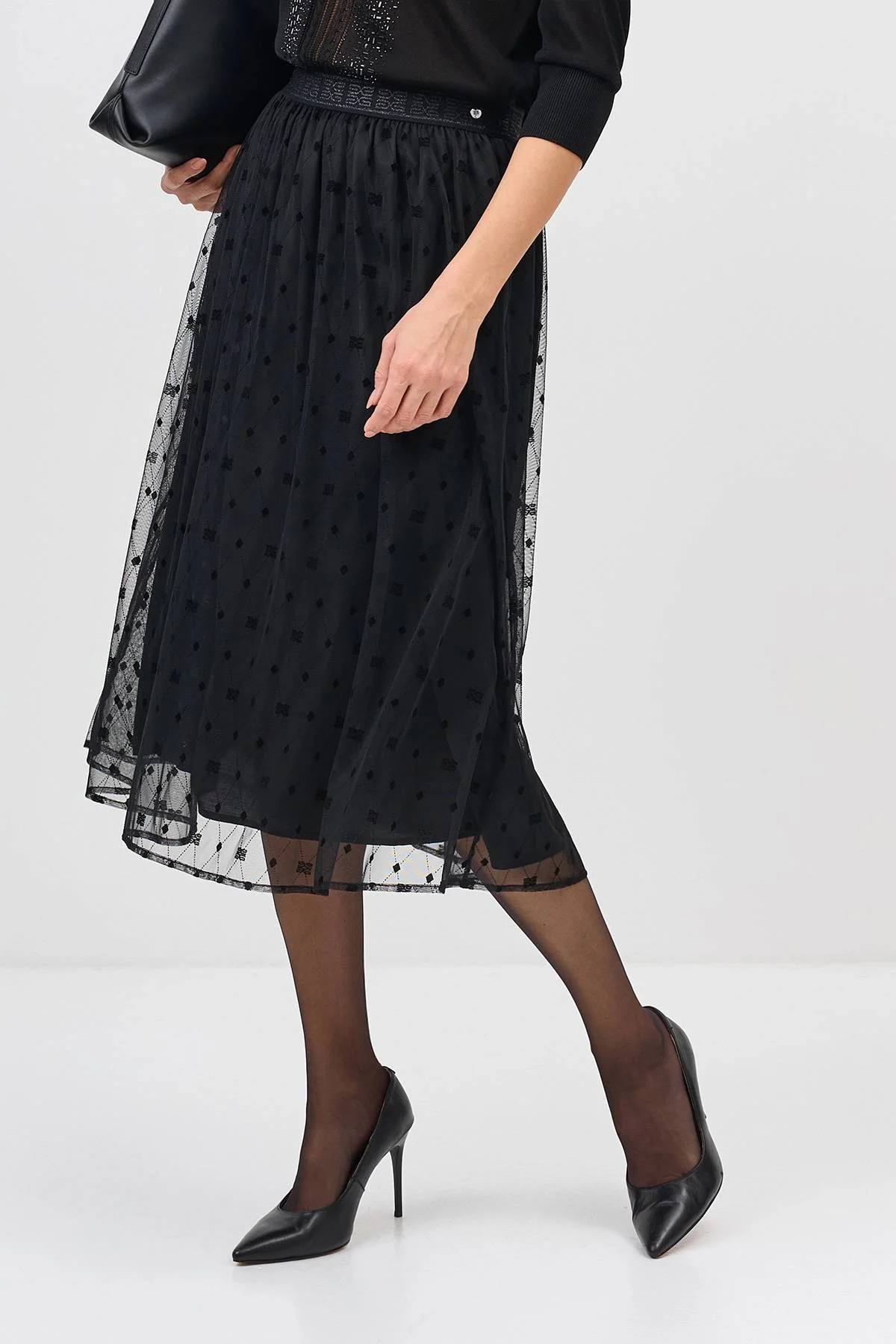 Юбка из сетки с бархатным принтом, 44