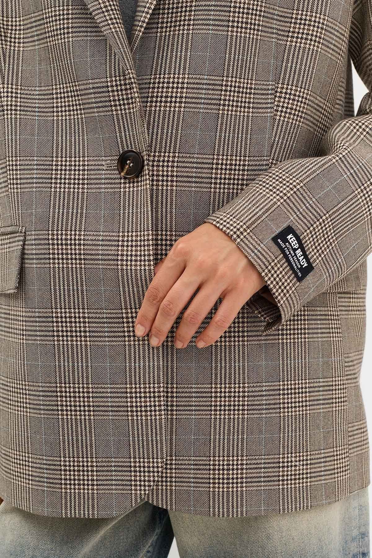 Однобортный жакет в клетку, 52р