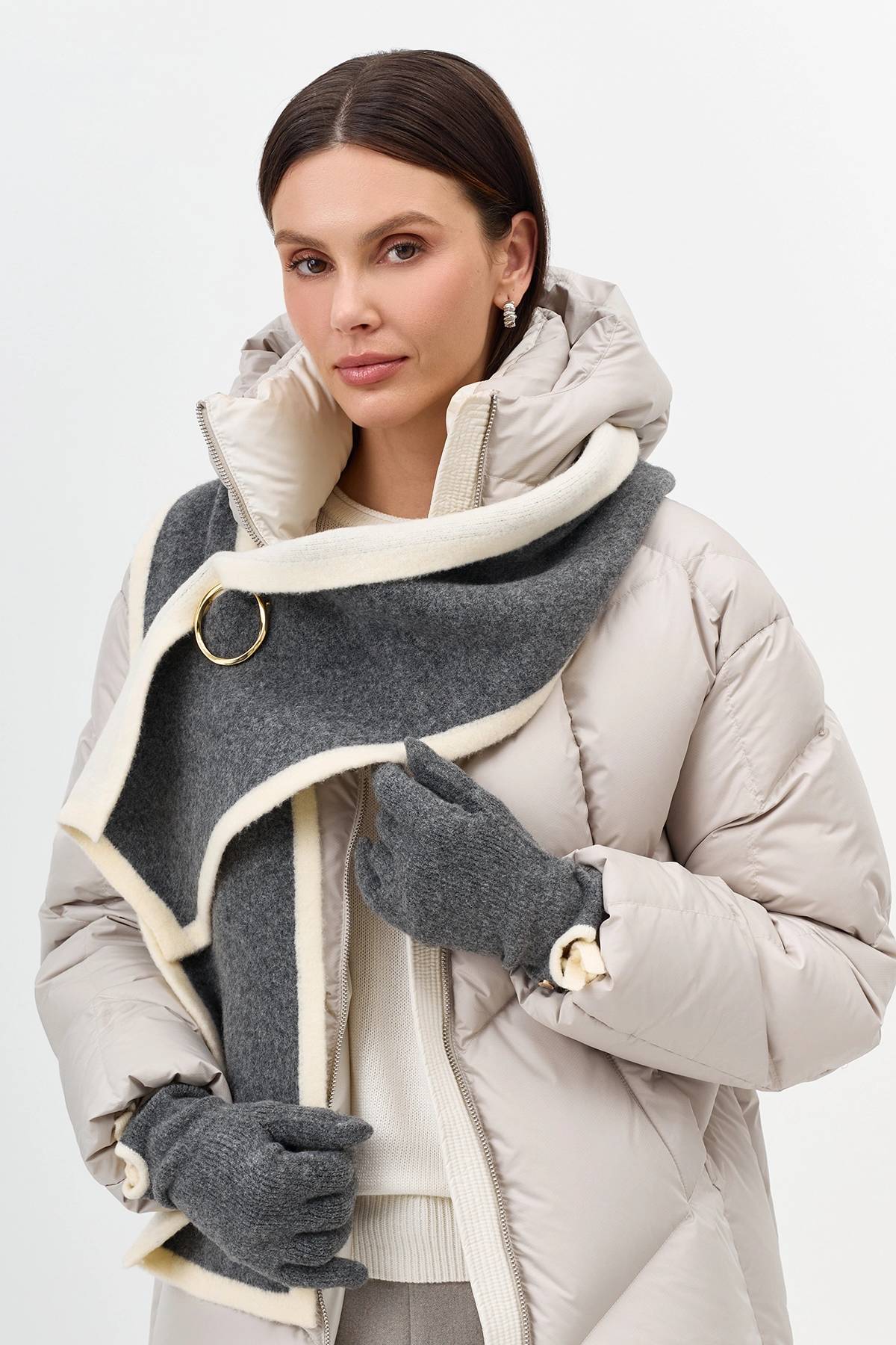 Серый вязаный шарф с контрастным краем, One