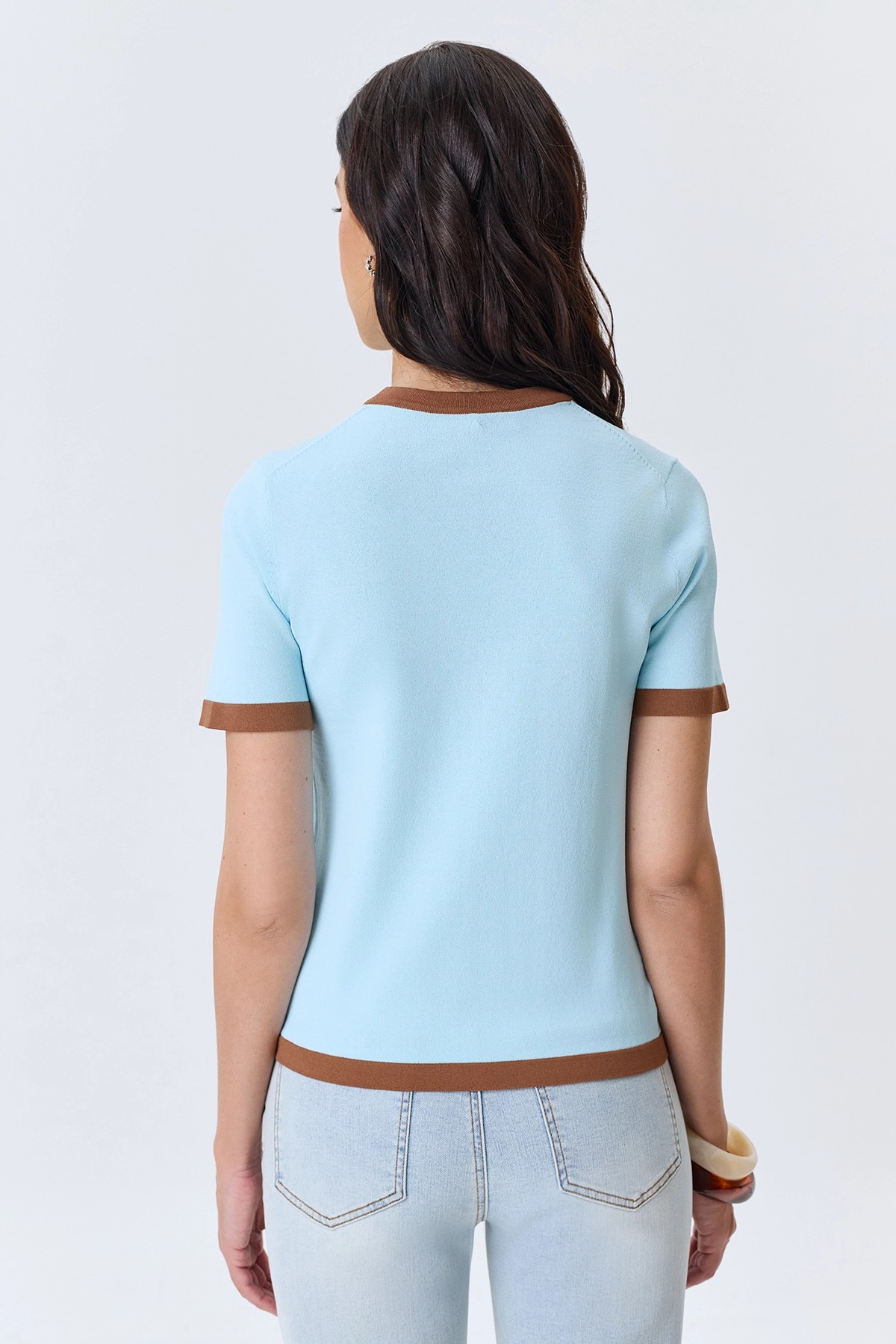 Вязаная футболка с контрастными деталями, 42