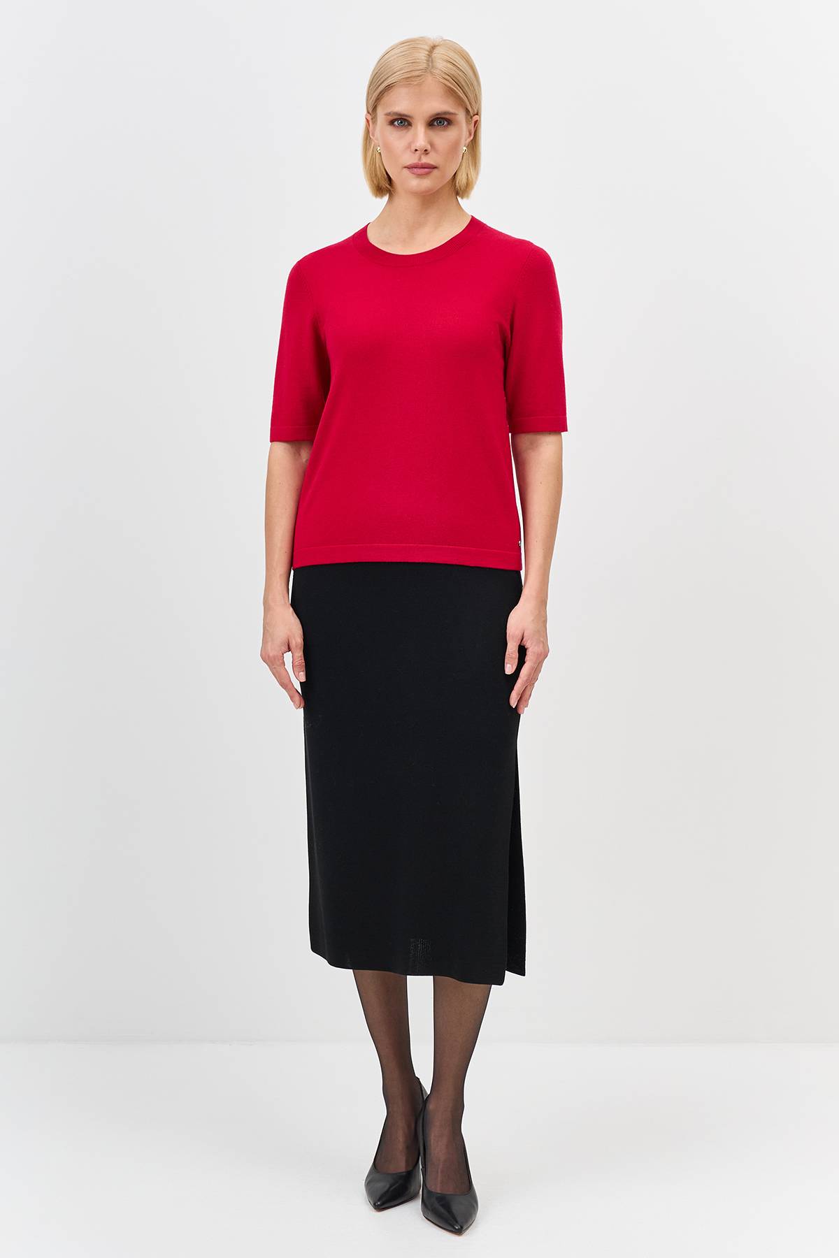 Лимитированная серия вязаная юбка с высоким разрезом и ремень, 36