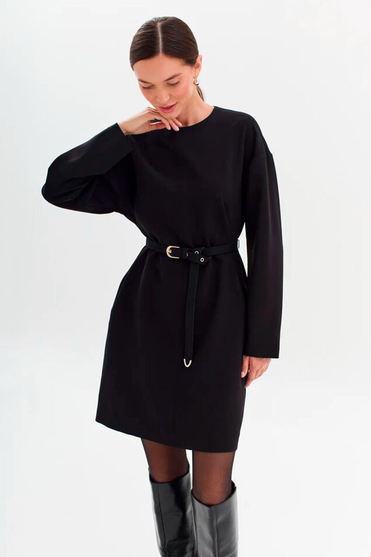 Однотонное платье свободного кроя, 50р