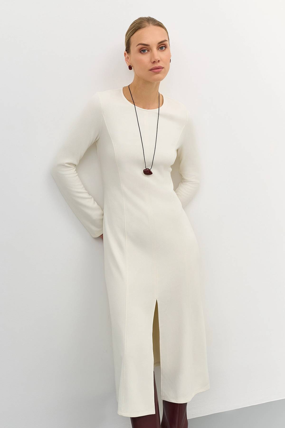 Лимитированная серия молочное платье с ремнем, 40