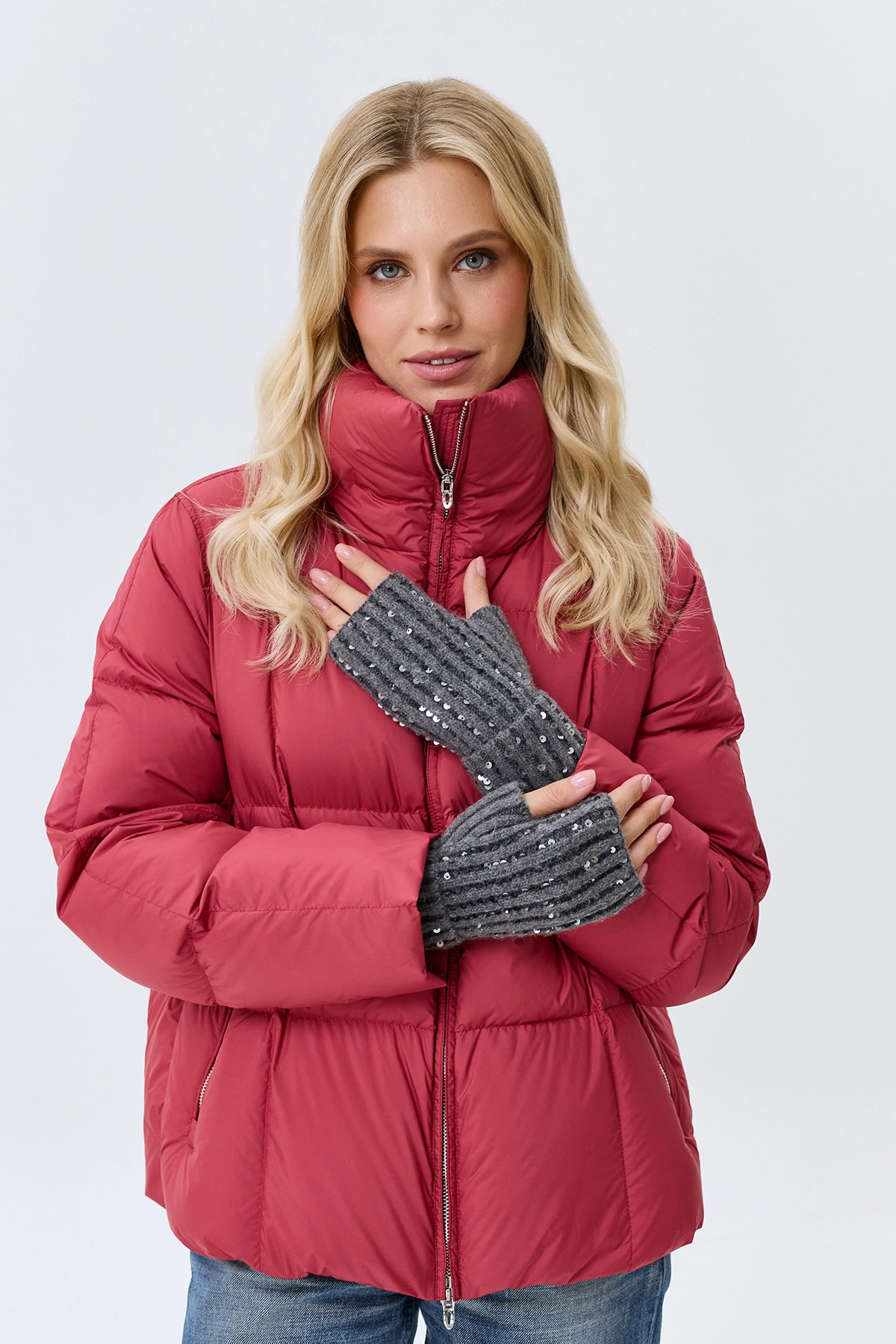 Митенки серые с мерцающими пайетками, One