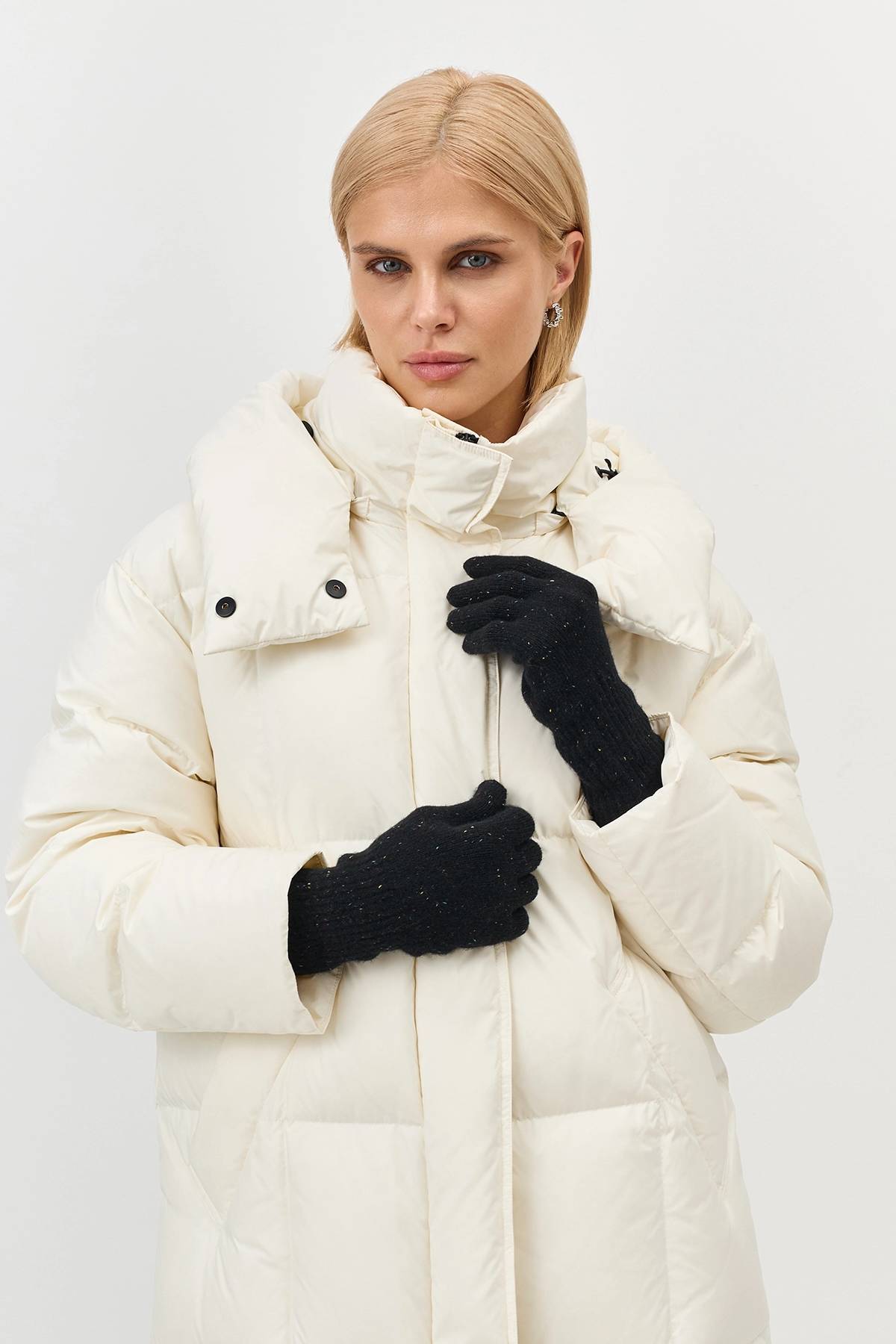 Черные вязаные перчатки из 100% шерсти, One