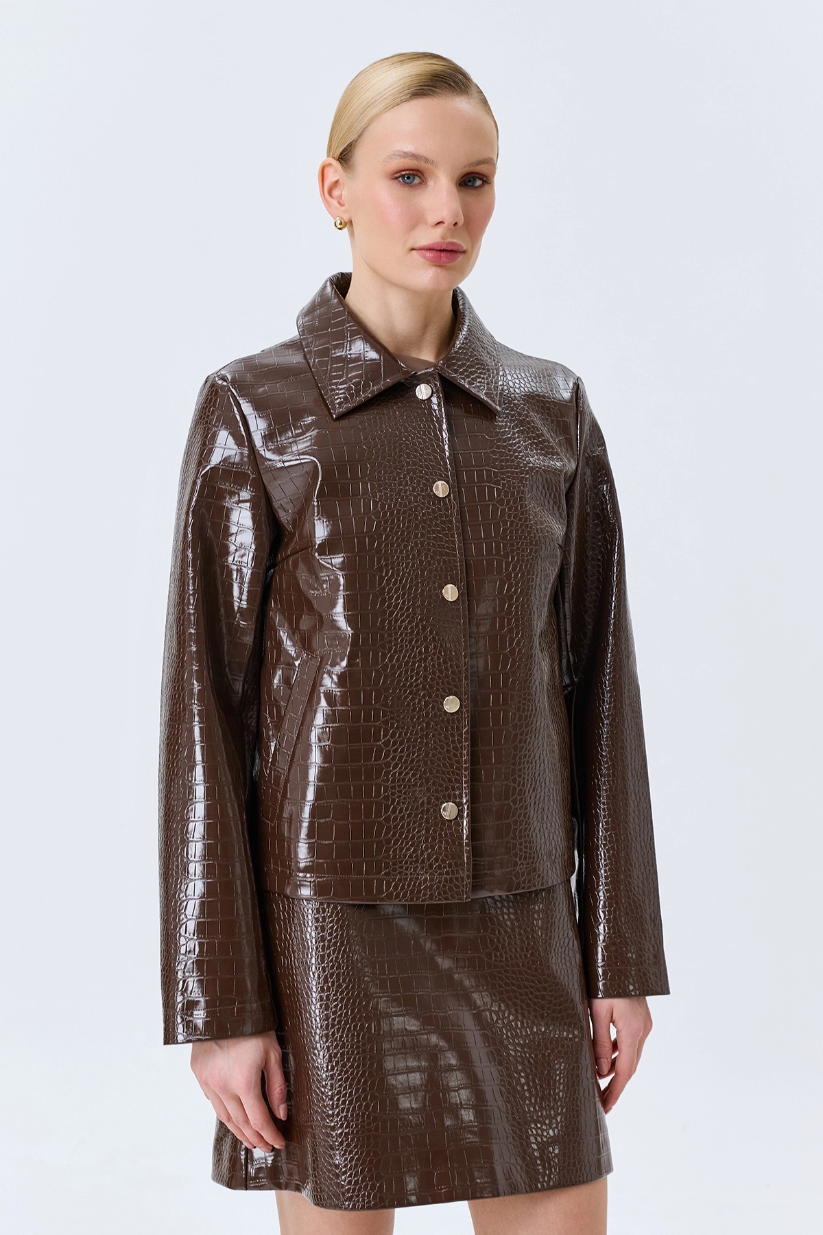 Жакет из фактурной искусственной кожи, 50