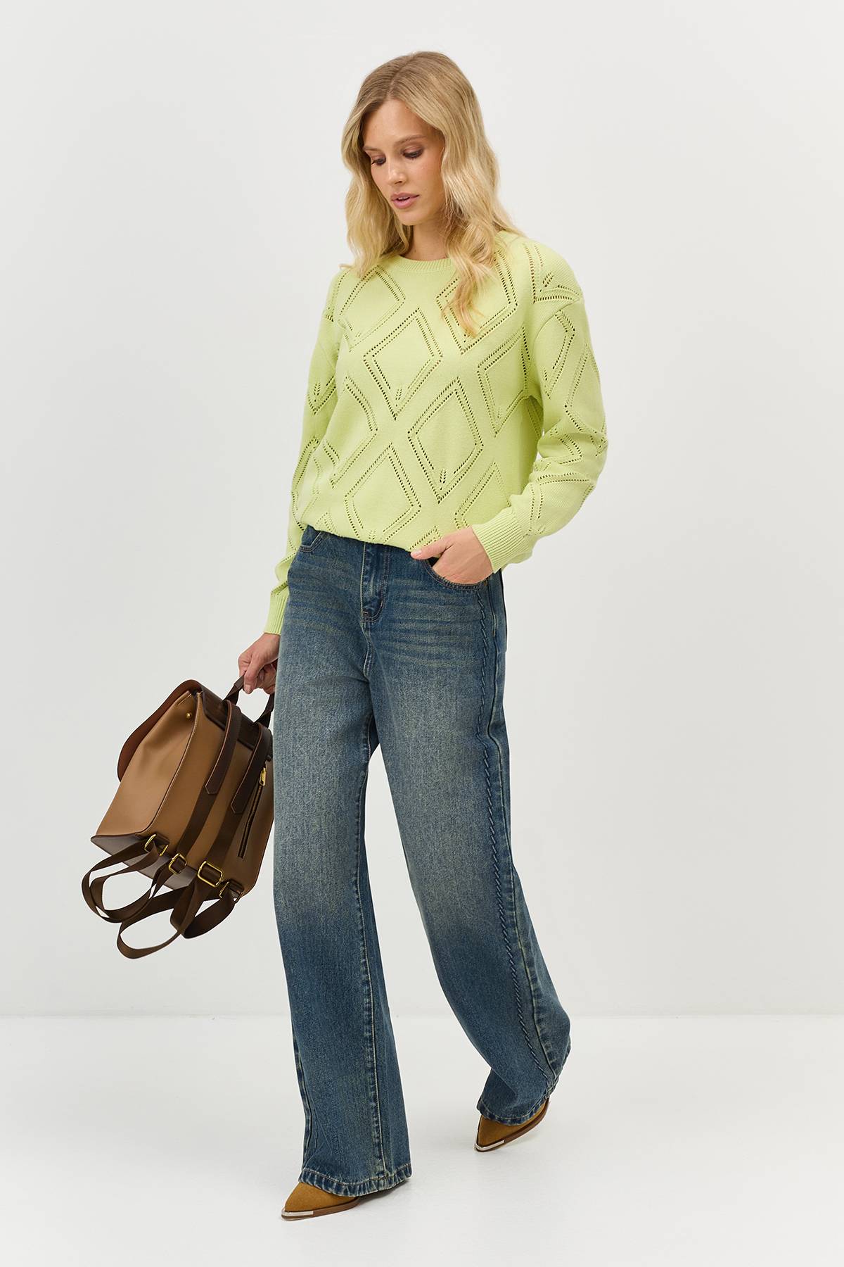 Лимитированная серия джемпер с ажурным узором и ремень, 34