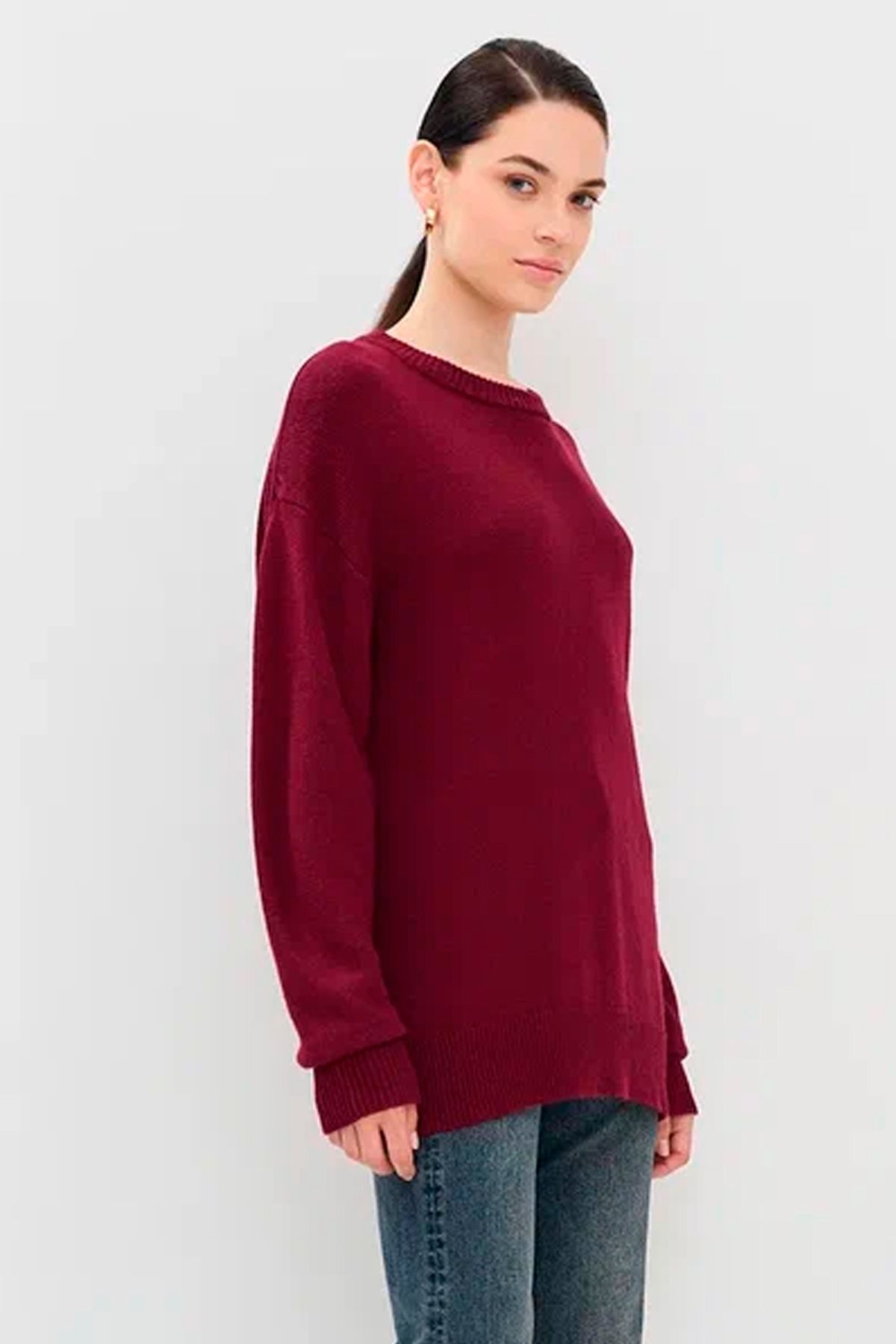 Джемпер из ангоры свободного силуэта в бордовом цвете, 52р