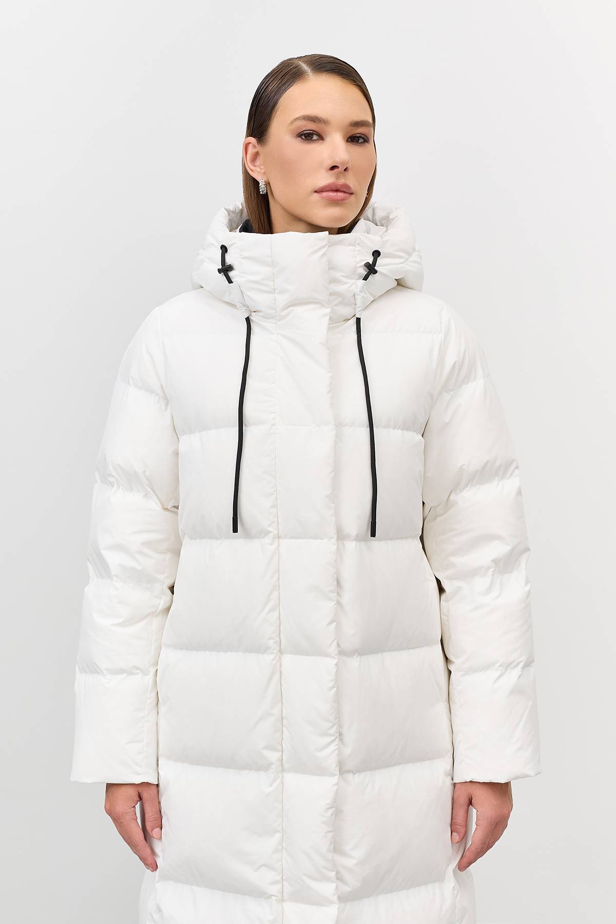 Лимитированная серия белый длинный пуховик на натуральном утеплителе и палантин, 46