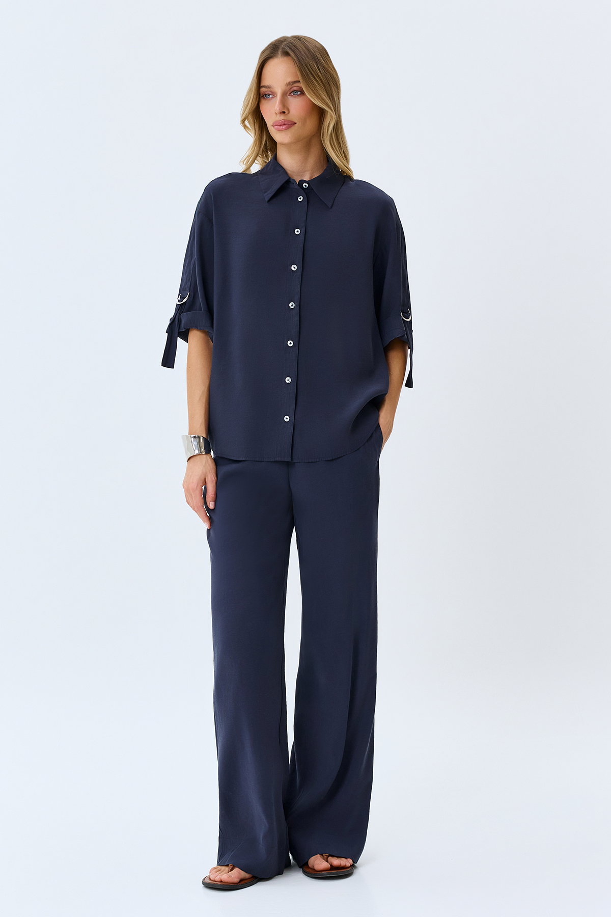 Свободная блузка с укороченными рукавами, 52