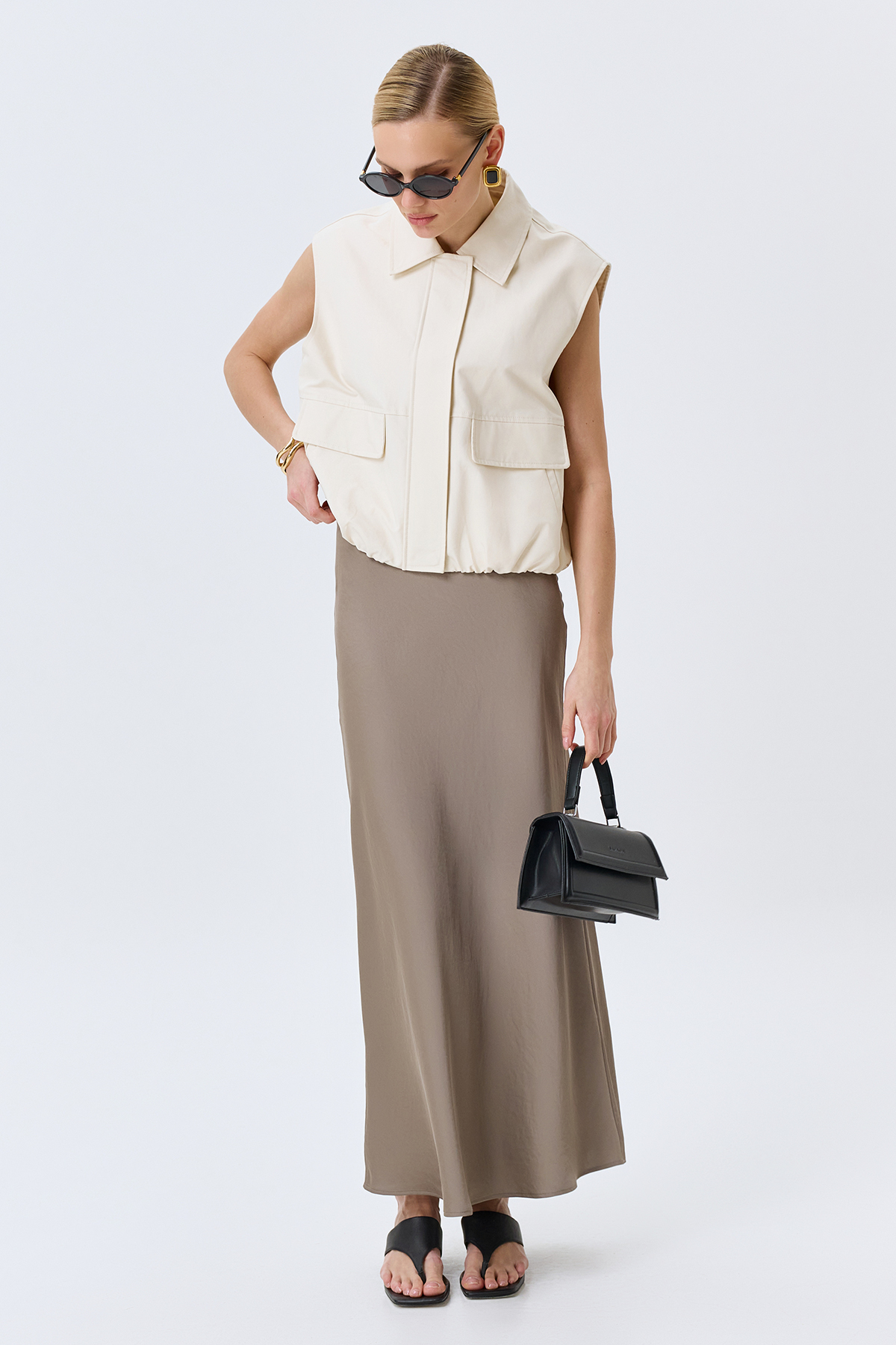 Сатиновая юбка из смесовой вискозы в цвете кофе, 44