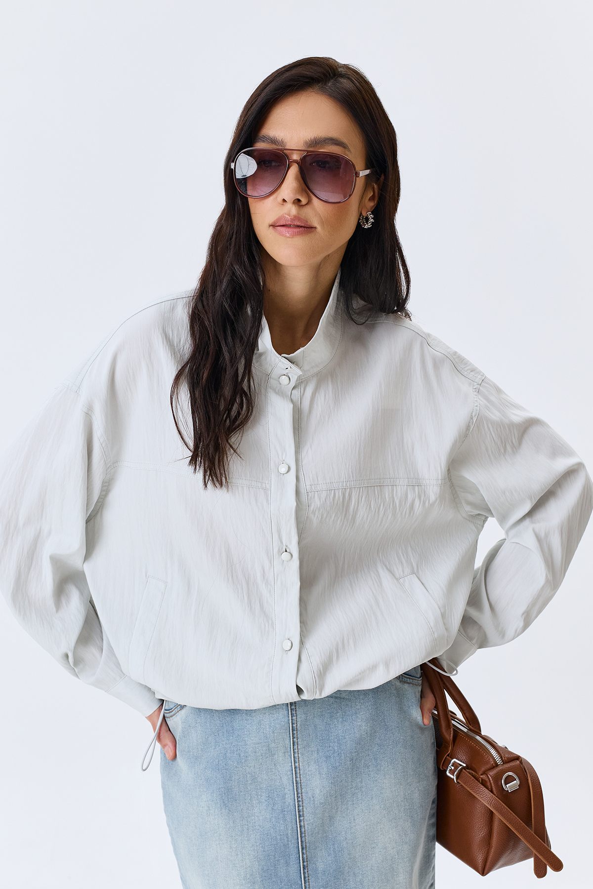 Жакет из тенселя с высоким воротником, 52