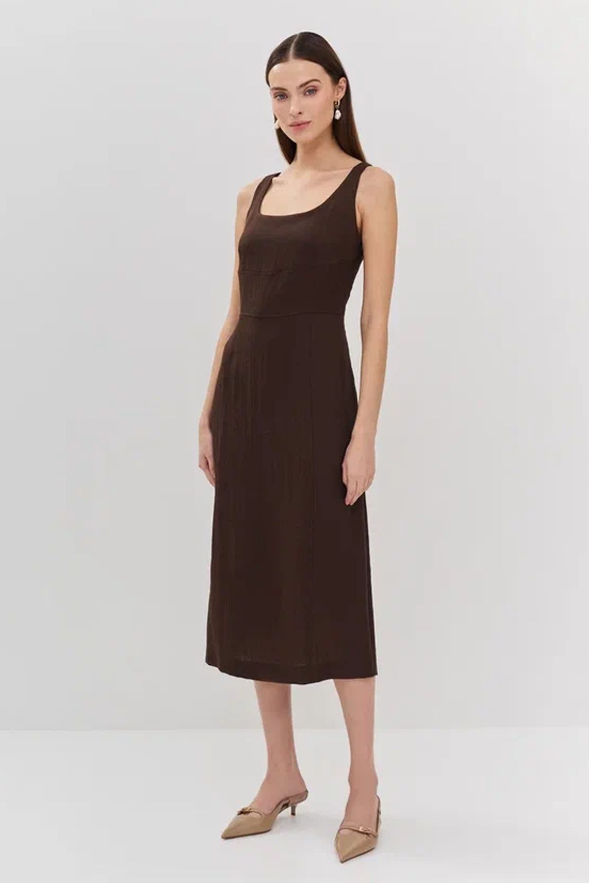 Платье миди из лёгкой вискозы в коричневом цвете, 46р