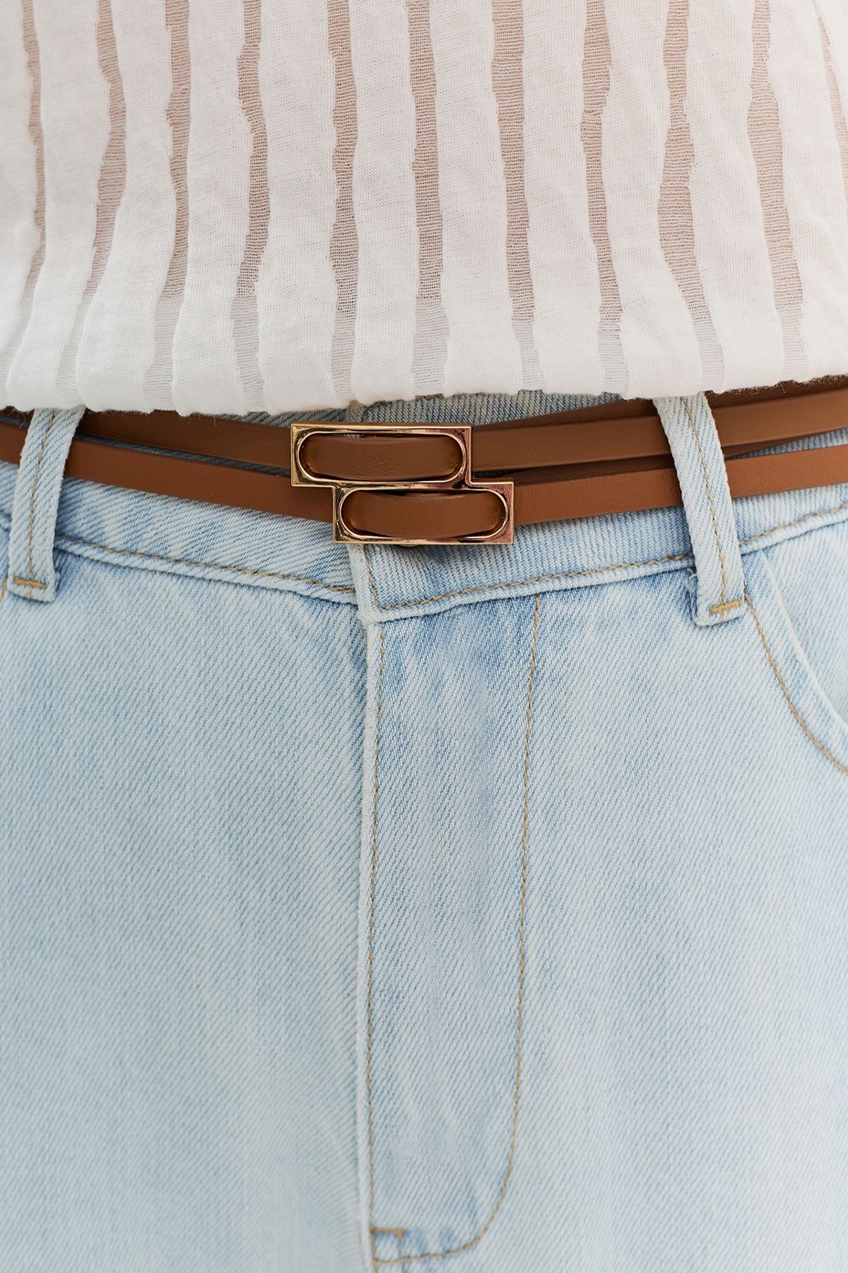 Тонкий двойной ремень с фигурной пряжкой, M