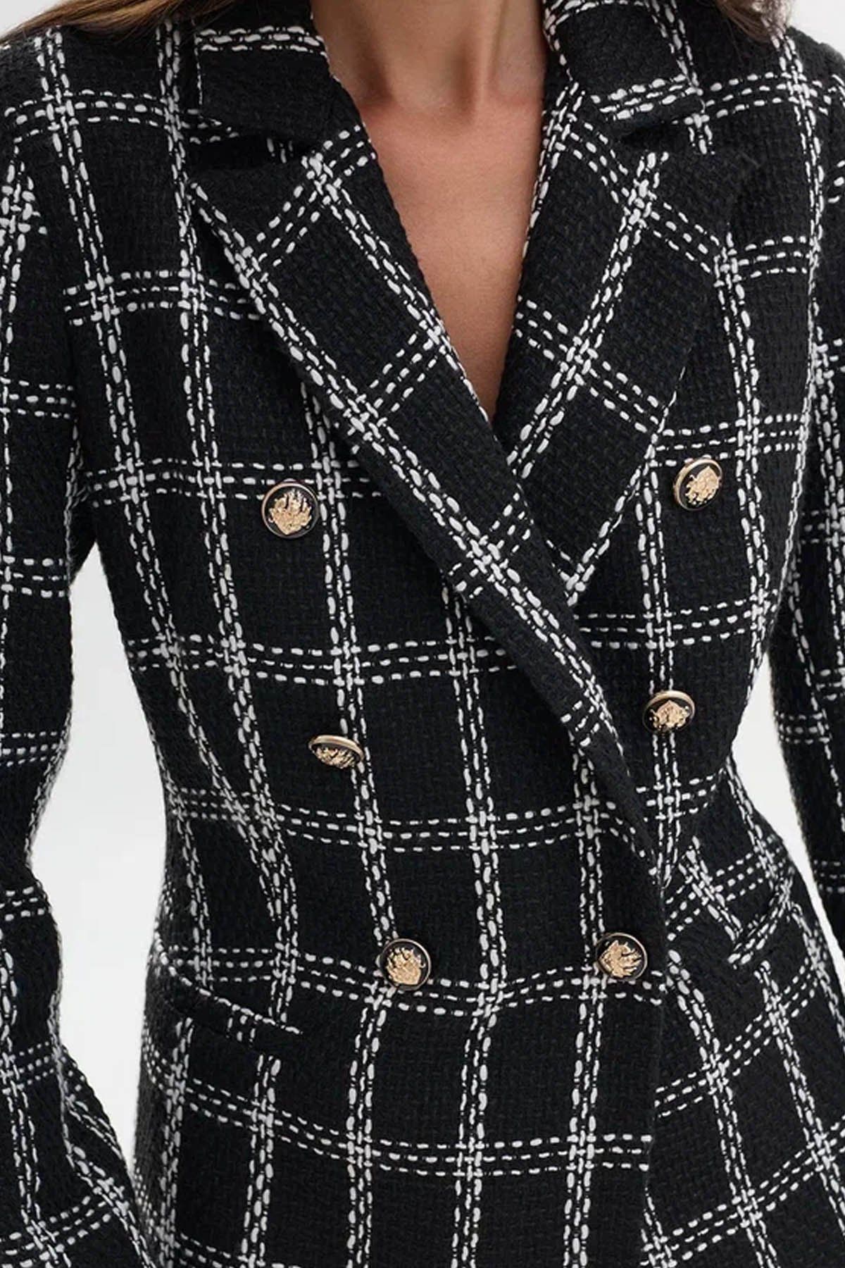 Удлинённый твидовый жакет в контрастную клетку, 44р