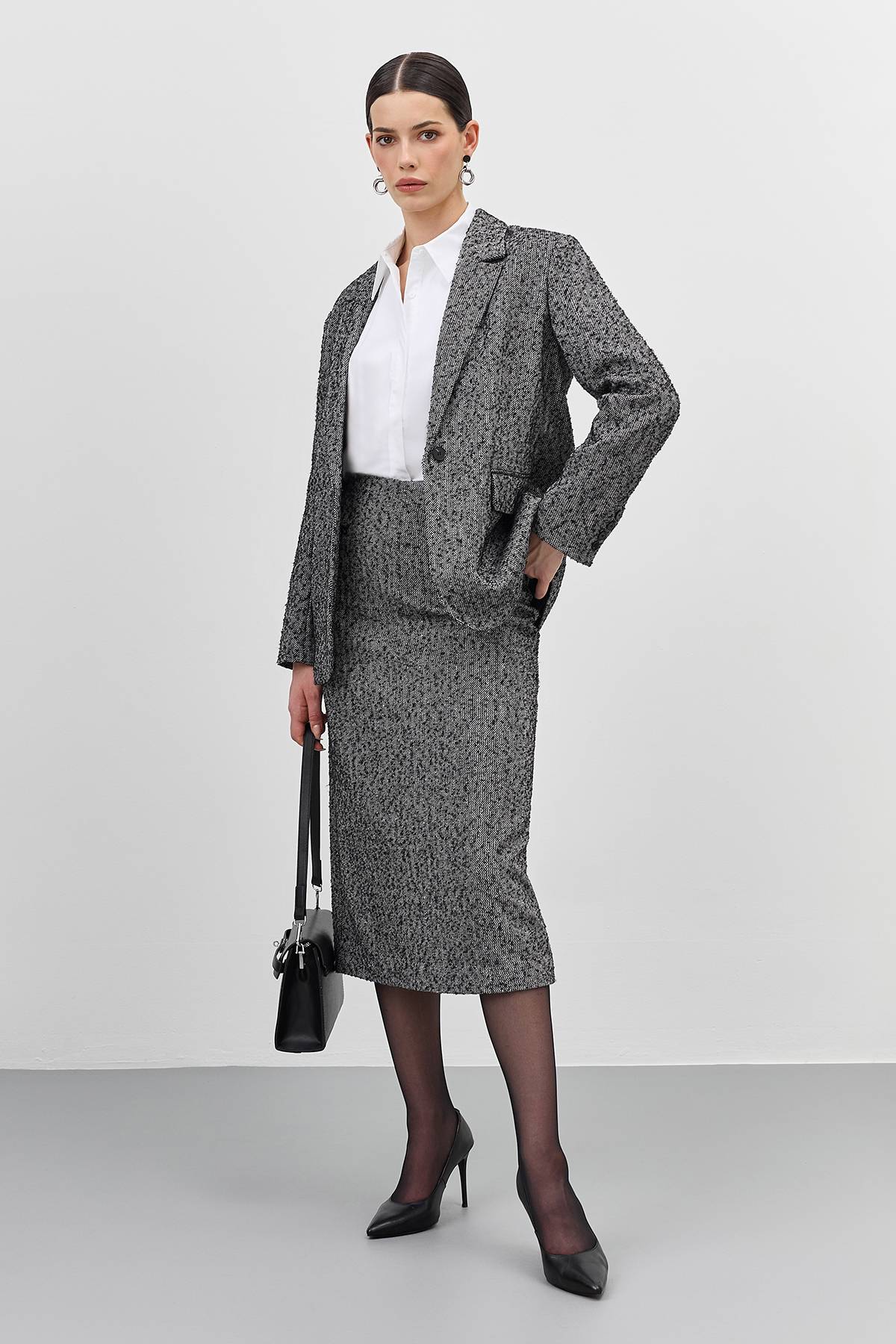 Однобортный жакет из твида, 42