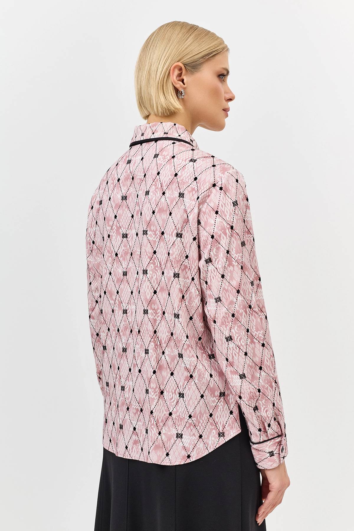 Лимитированная серия блузка из вискозы с принтом в розовом цвете с ремнем, 44