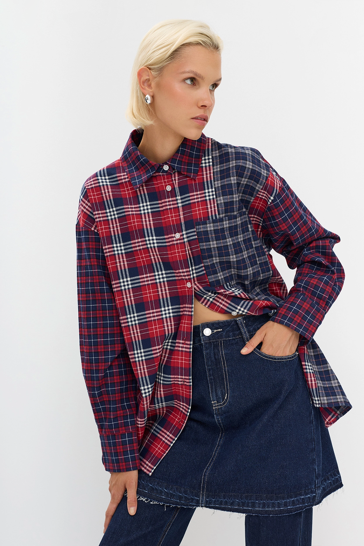 Рубашка в клетку в стиле Patchwork, 40р