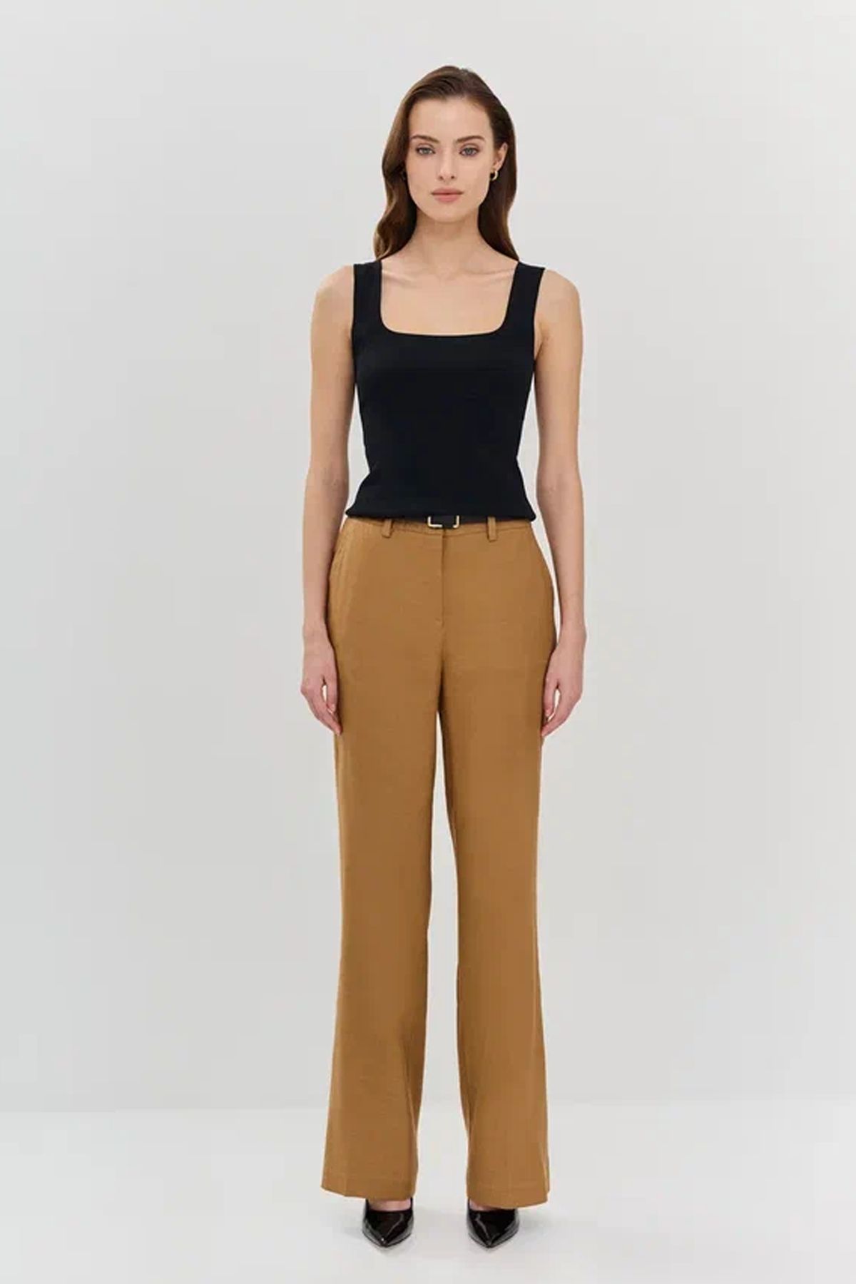 Прямые брюки коричневого цвета со шлёвками, 44р