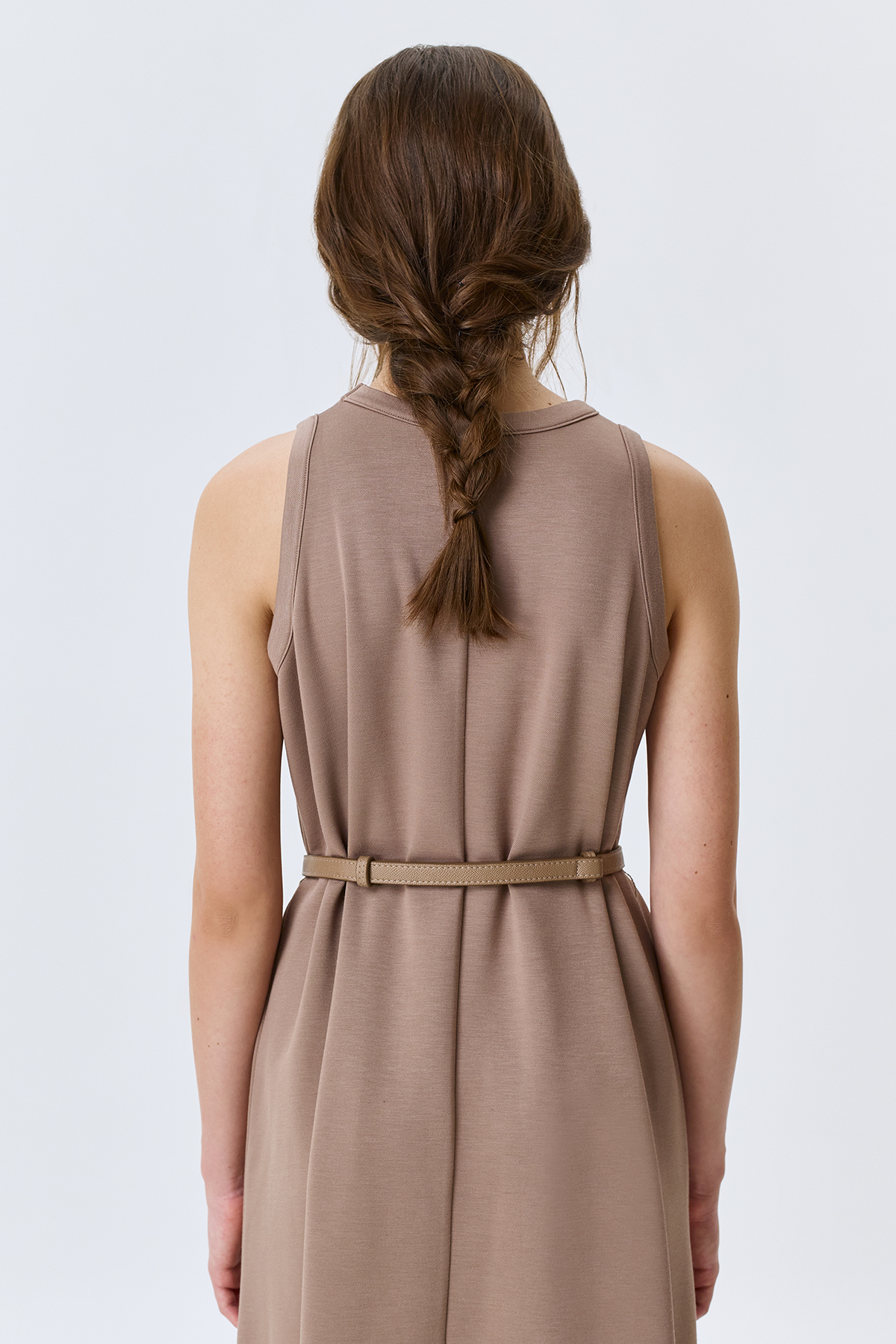 Трикотажное платье-макси с поясом, 42