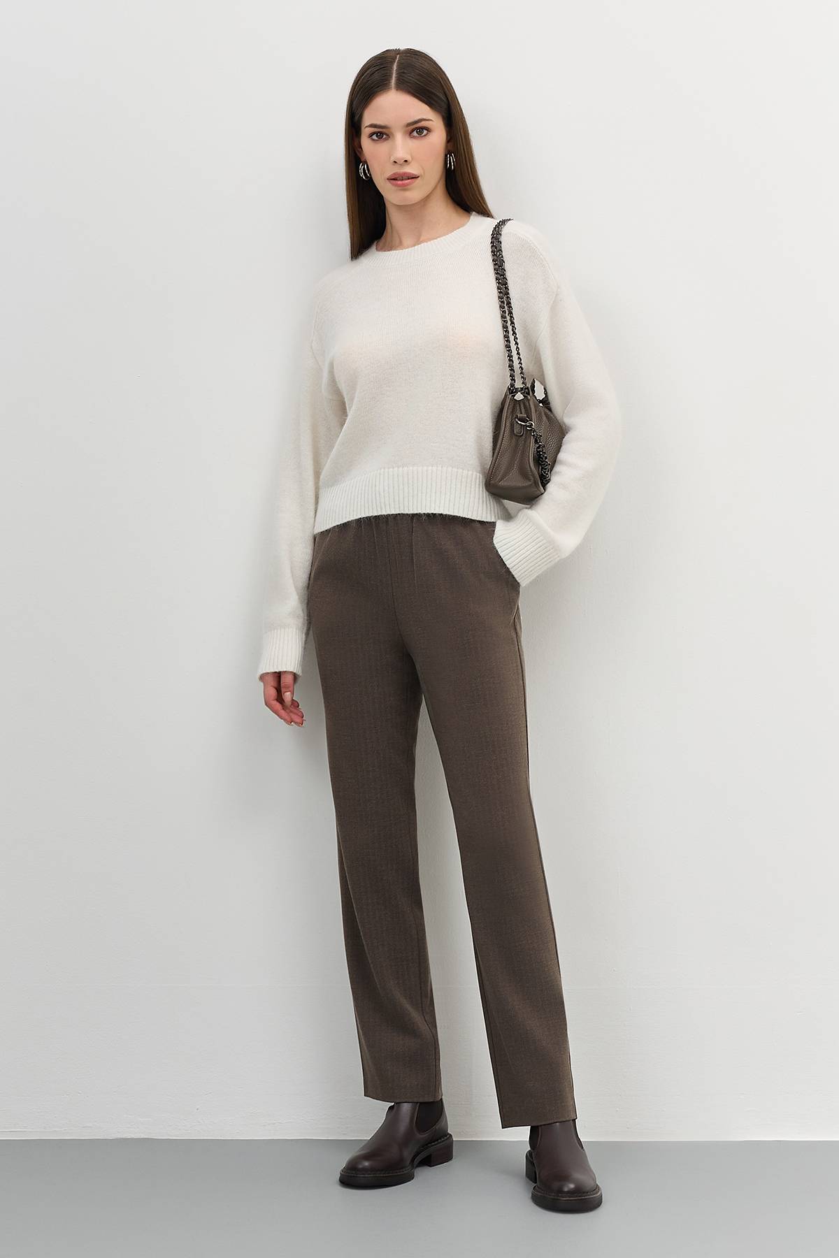 Лимитированная серия пушистый белый джемпер с ангорой и ремень, 50