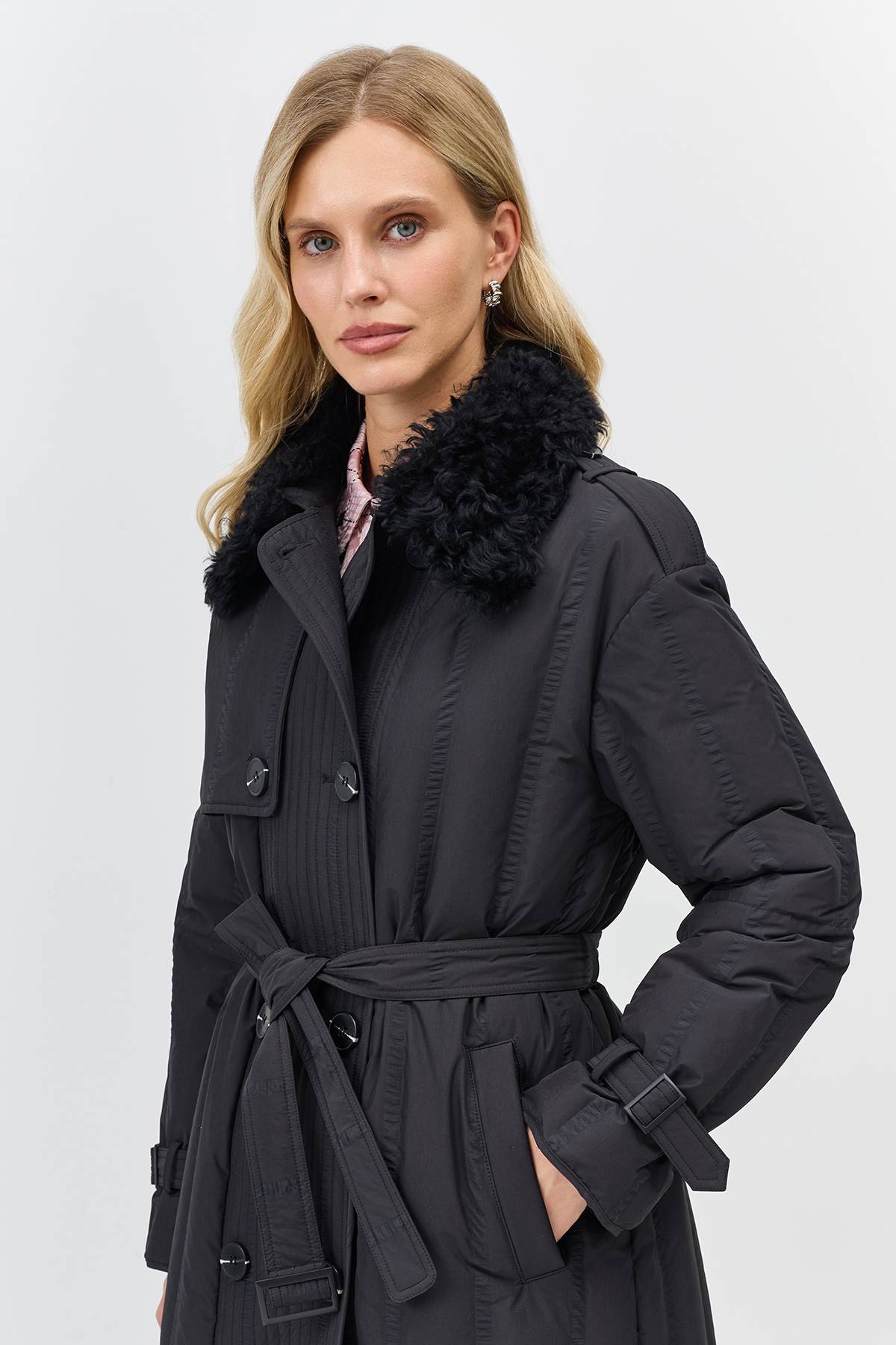 Лимитированная серия пуховое пальто с мехом и палантин, 34