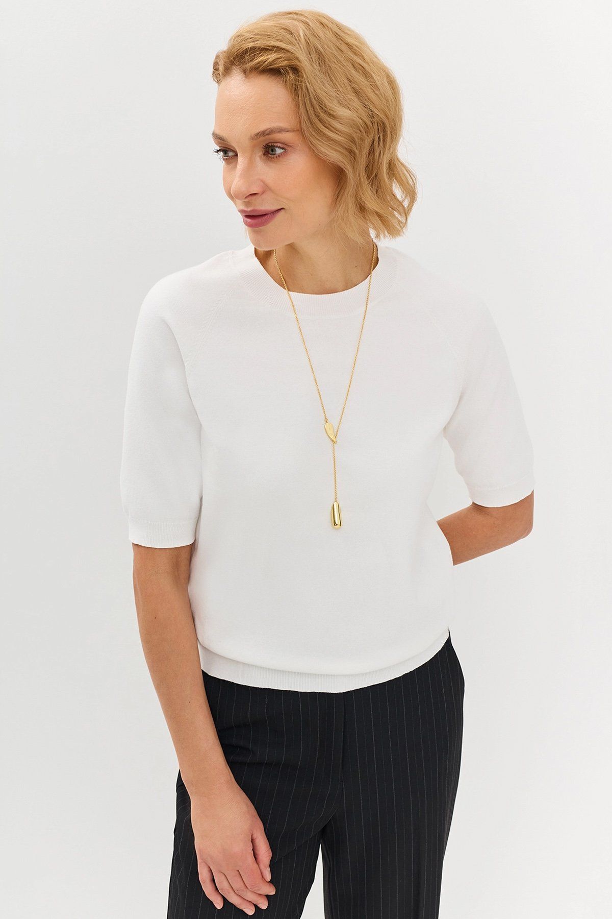 Трикотажный хлопковый джемпер с укороченными рукавами, 42р