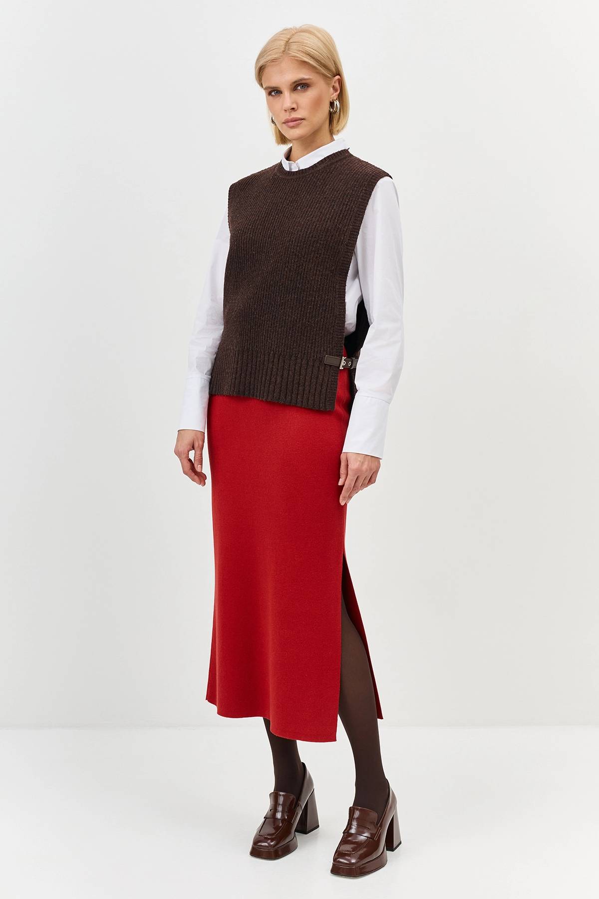 Лимитированная серия вязаный жилет в цвете Мокко с ремнем, 38