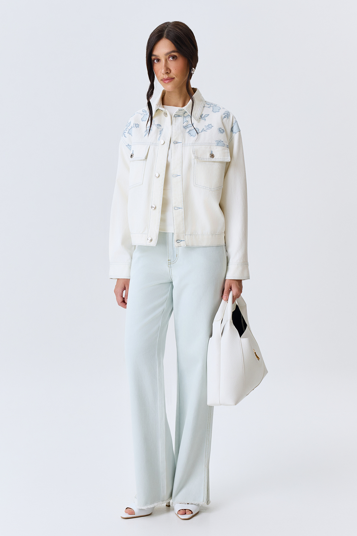 Джинсовый жакет с цветочным принтом, 50