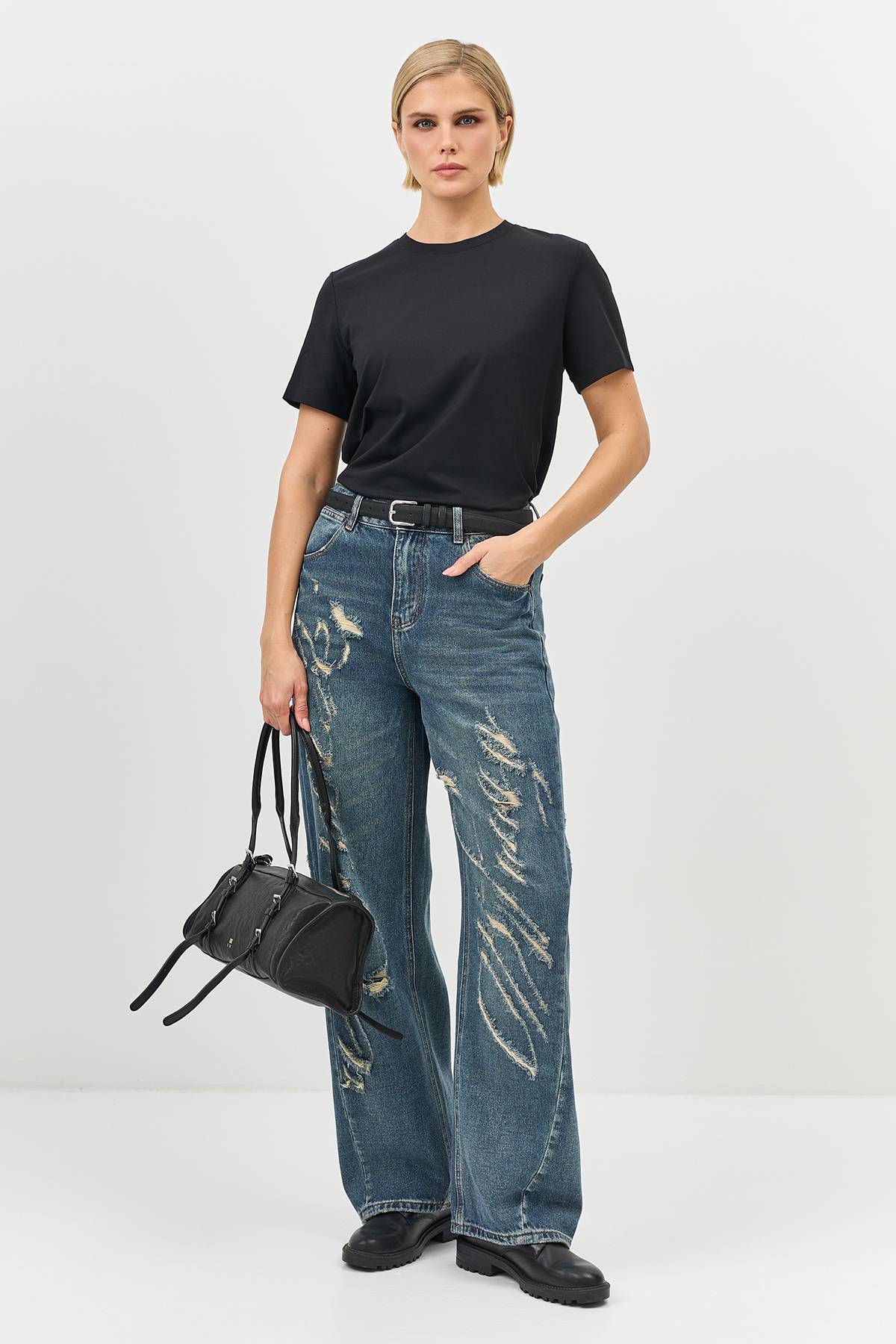 Джинсы Baggy с  потертостями, 34