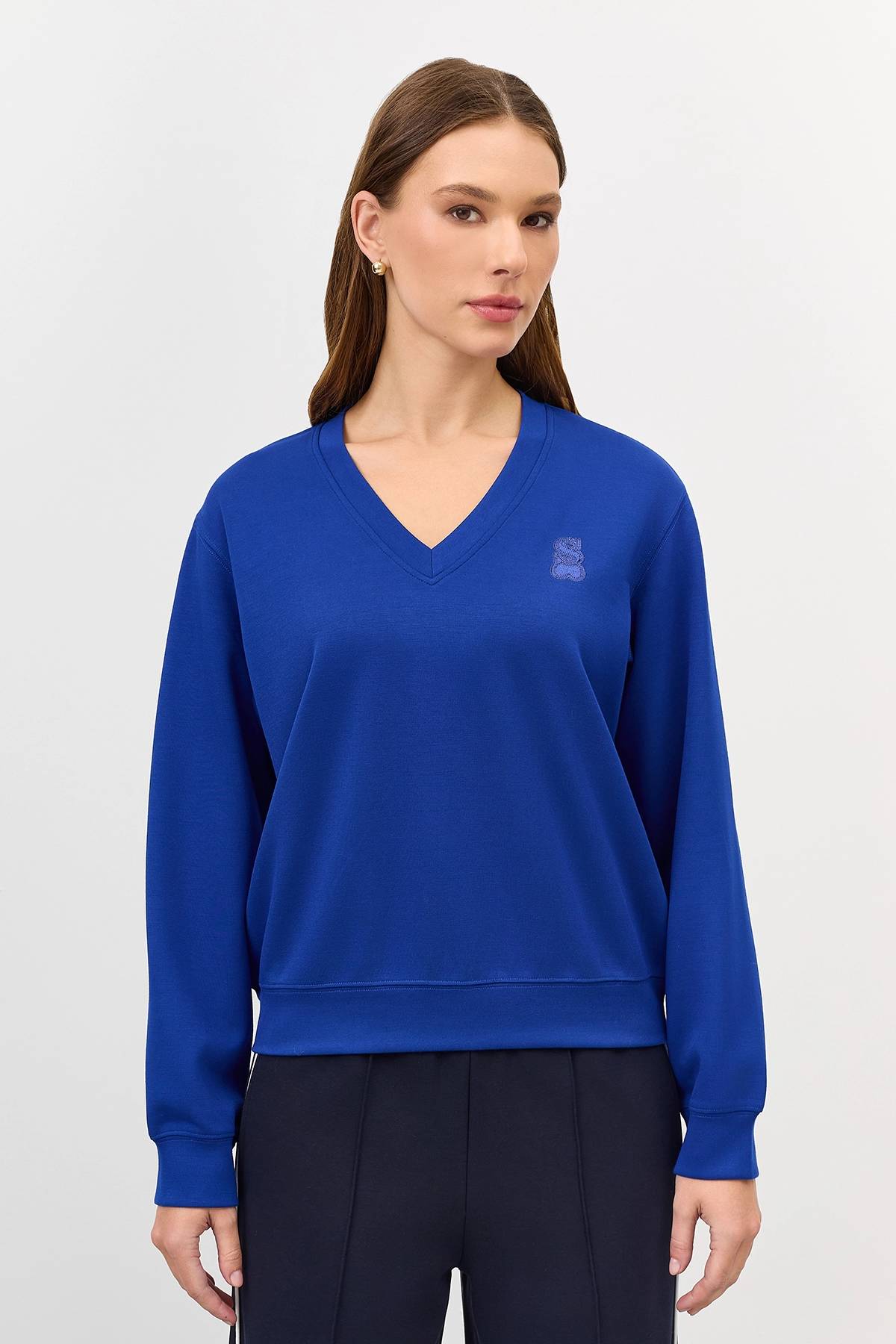 Синий свободный свитер с шерстью, 44