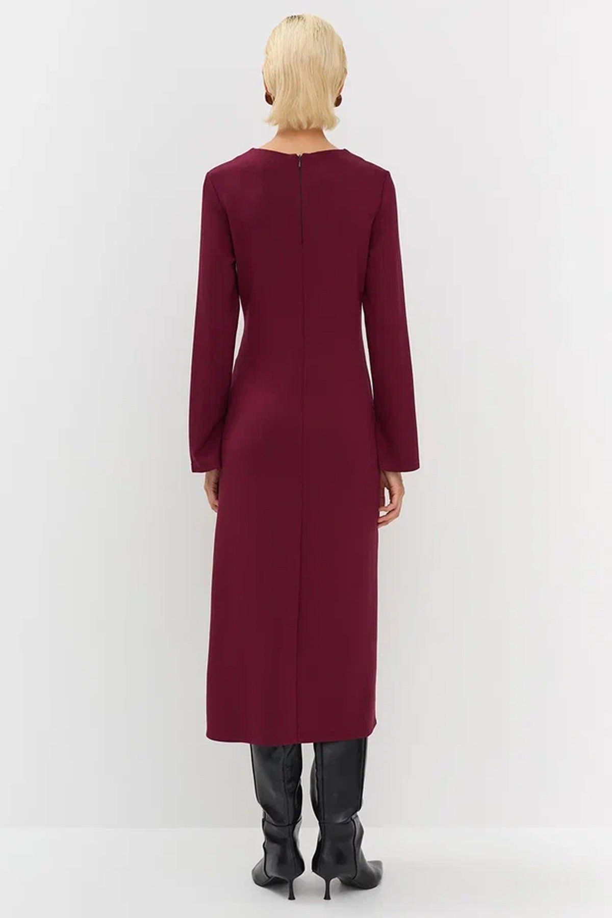 Бордовое платье А-силуэта с разрезами, 44р