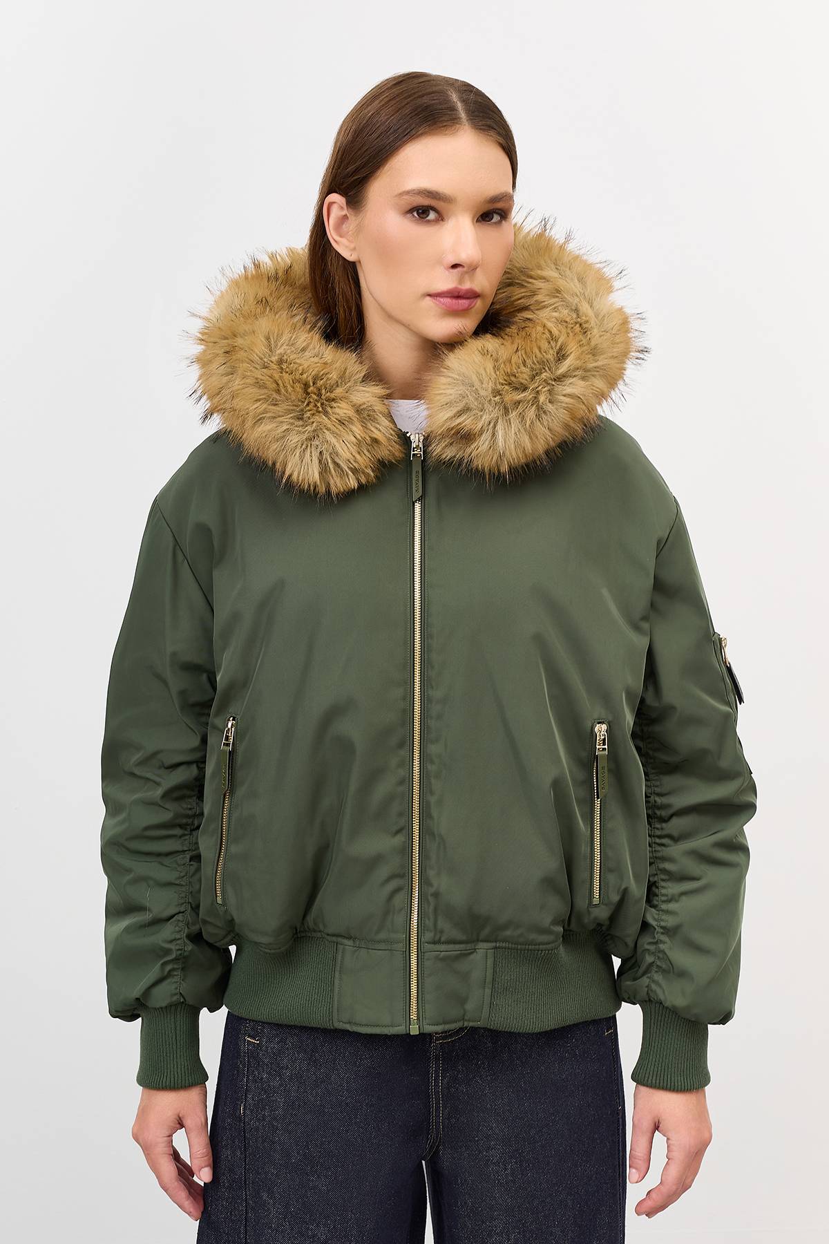 Лимитированная серия яркий бомбер с искусственным мехом с палантином, 44