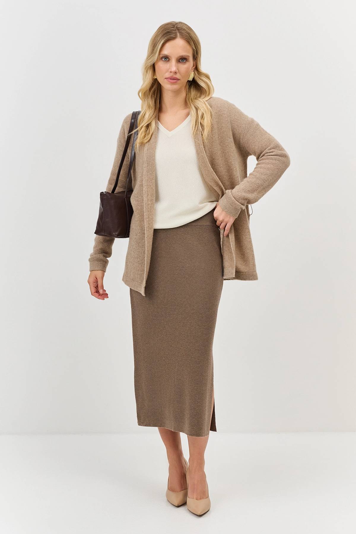 Лимитрированная серия вязаная юбка-карандаш с ангорой и ремень, 34