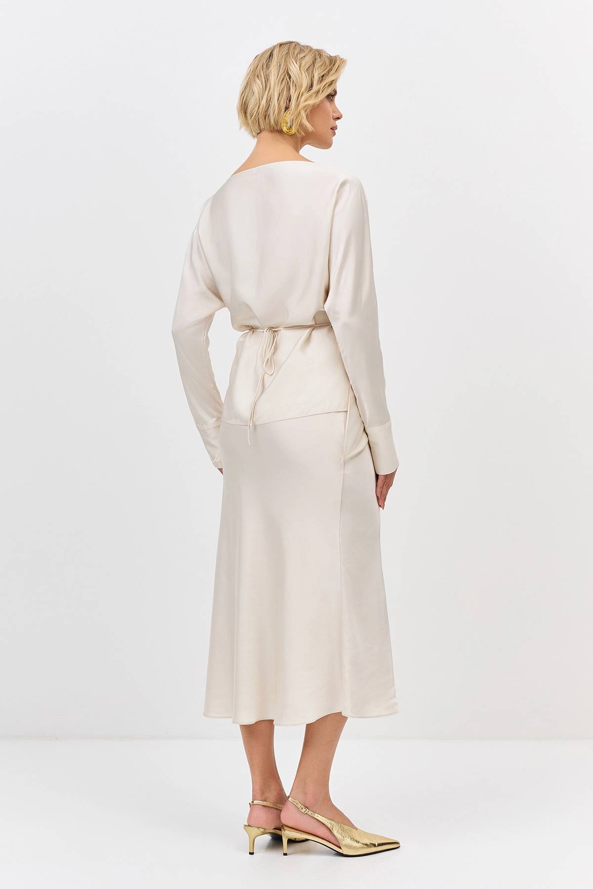 Лимитированная серия шелковистая юбка-макси из 100% вискозы и ремень, 34