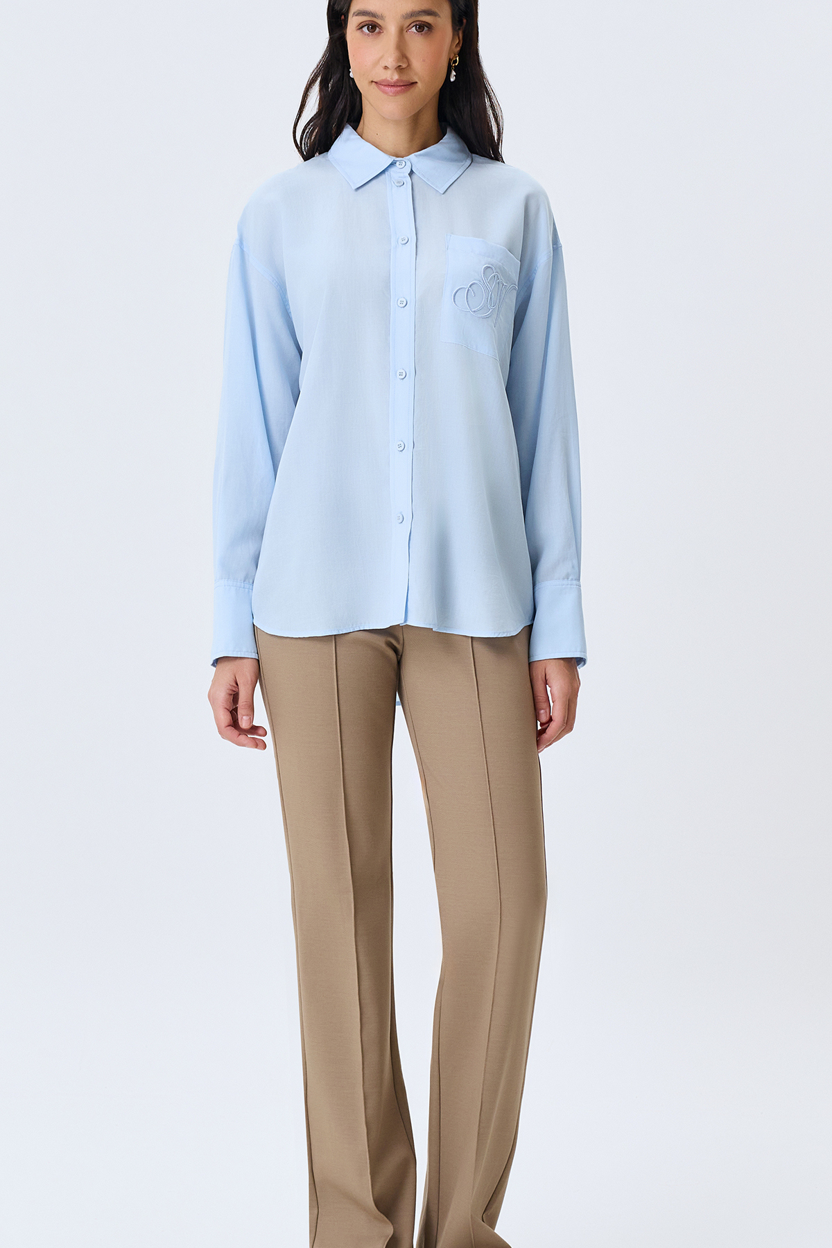 Базовая рубашка в голубом цвете, 52