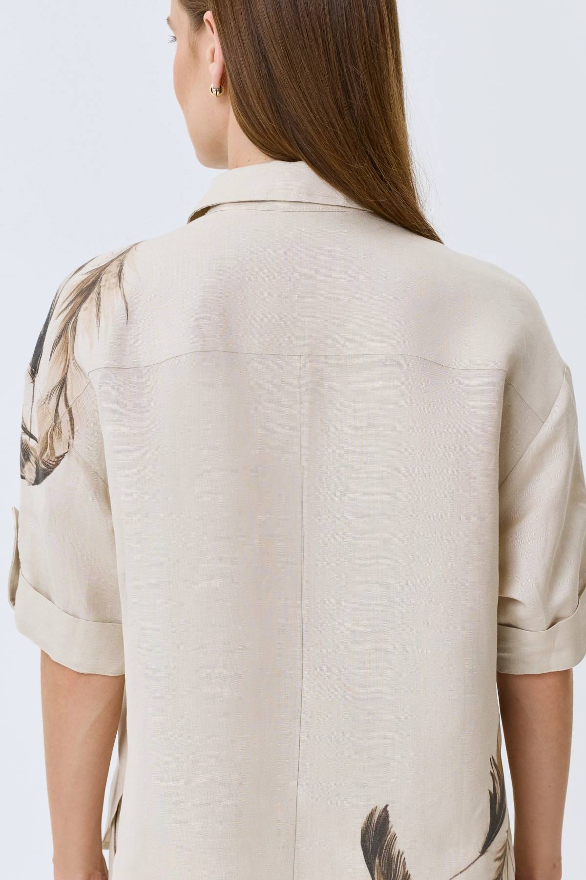 Льняная блузка с авторским принтом, 44