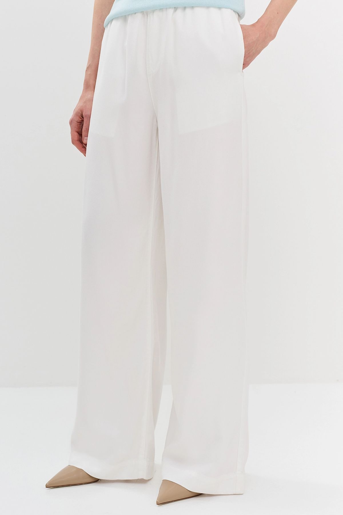 Джинсы-палаццо на резинке в белом цвете, 42р