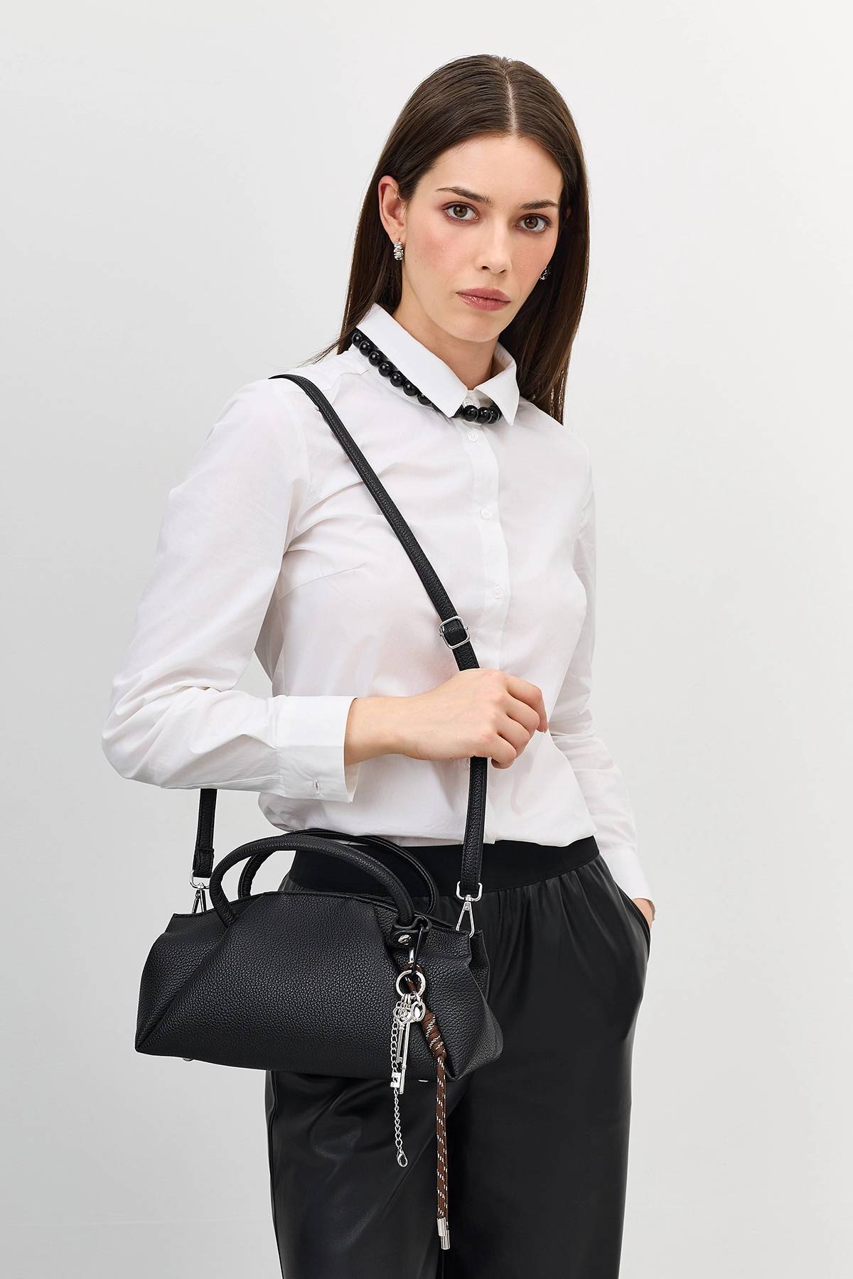 Сумка багет с декоративным обвесом, One