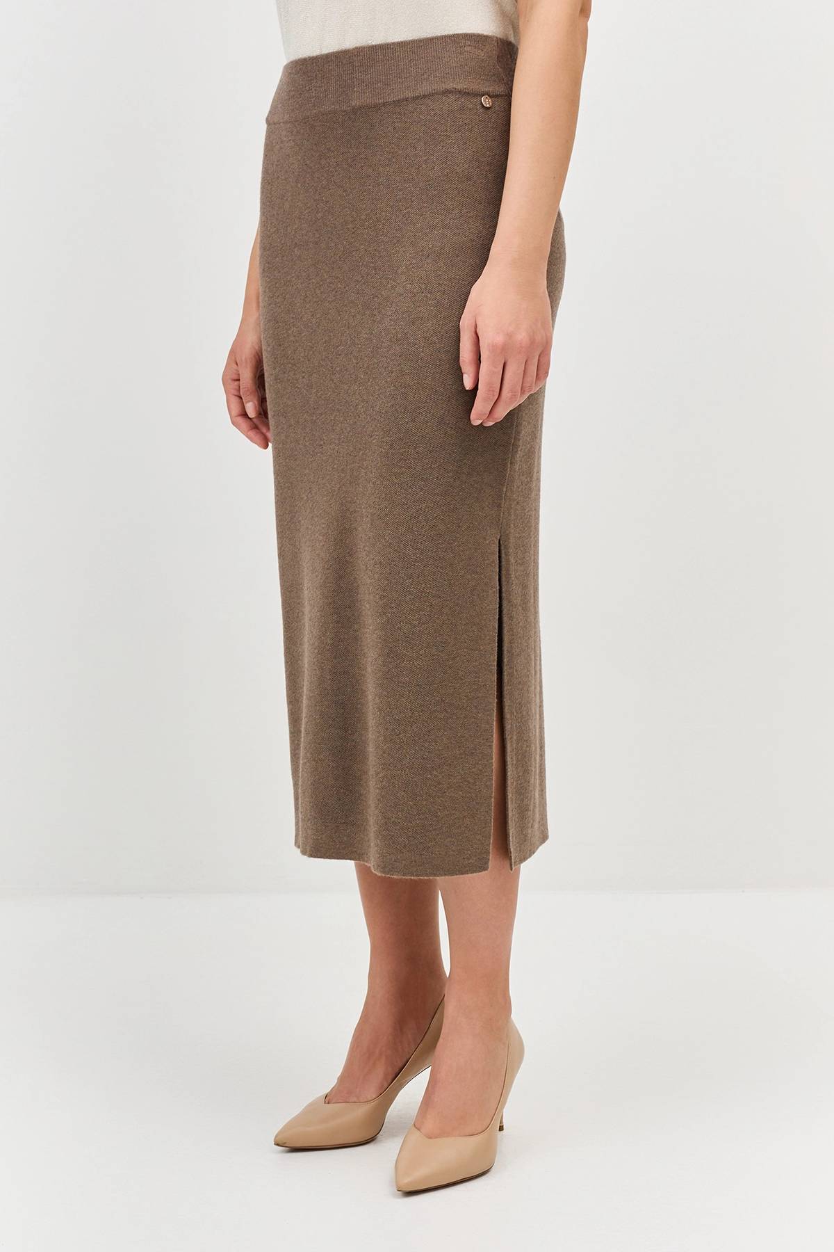 Лимитрированная серия вязаная юбка-карандаш с ангорой и ремень, 34