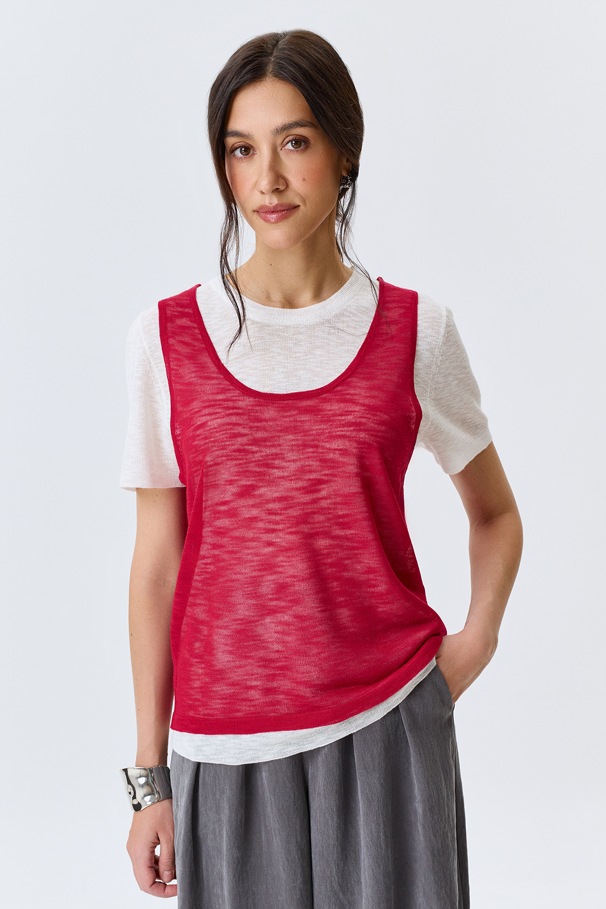 Джемпер тонкий вязаный с топом, 50