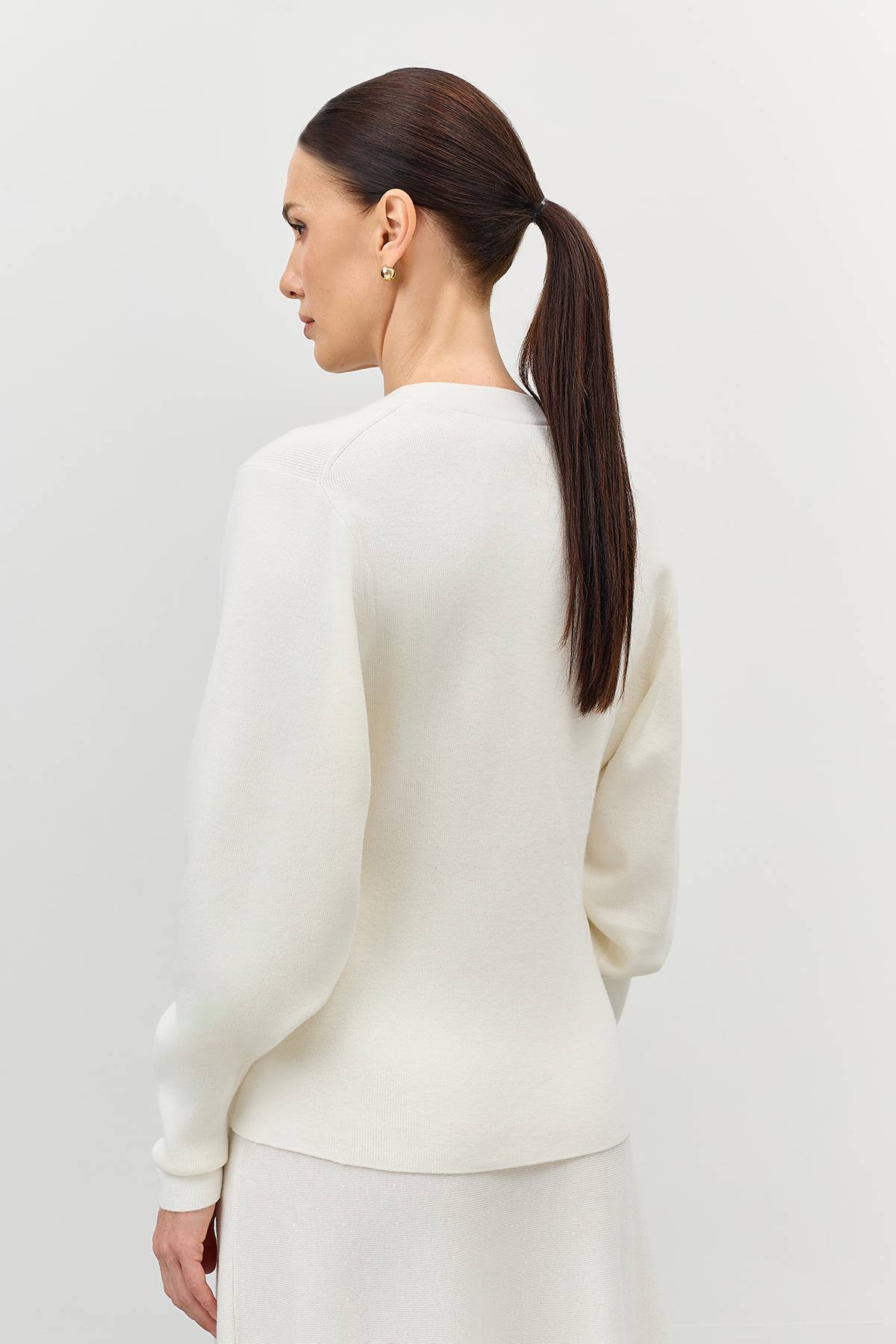 Классический белый кардиган с V-образным вырезом, 44