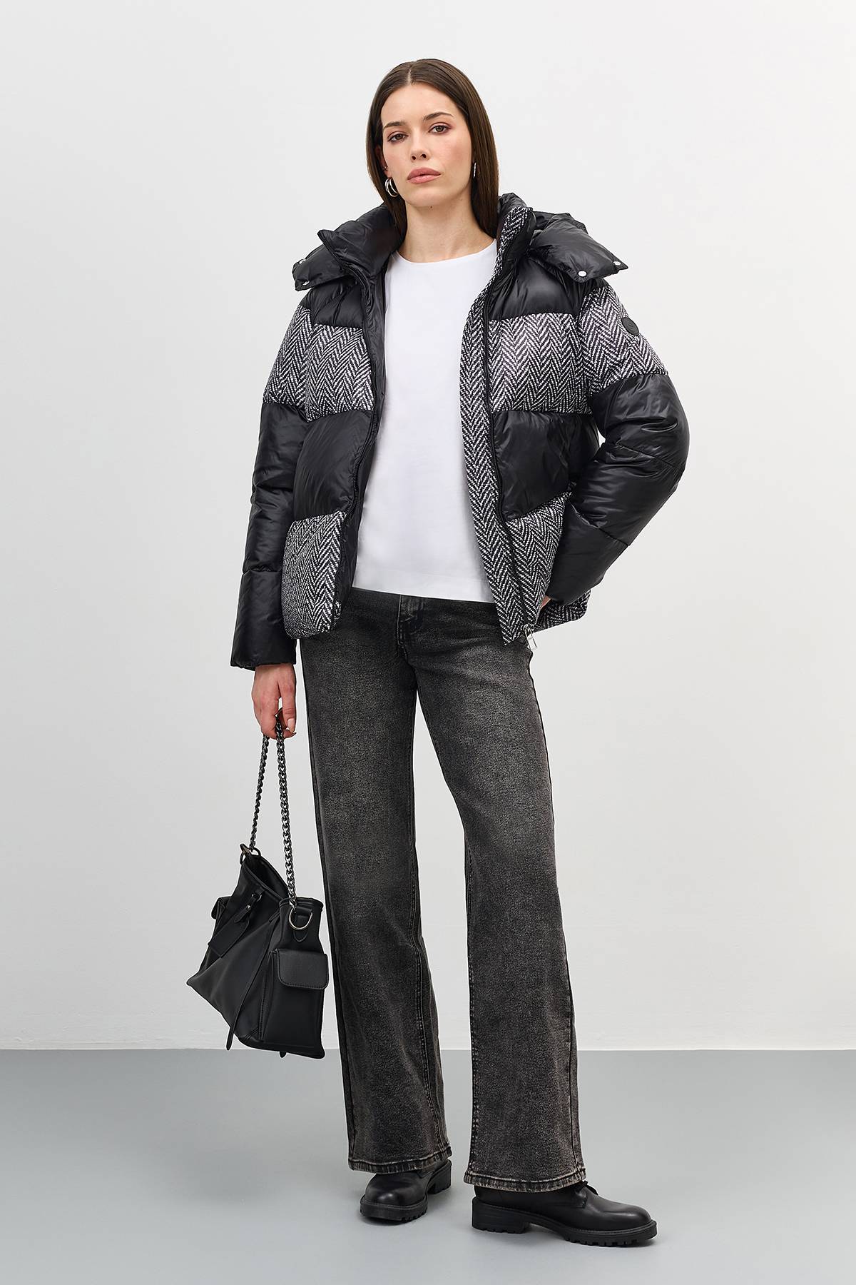 Лимитированная серия комбинированная куртка в стиле color block с палантином, 46