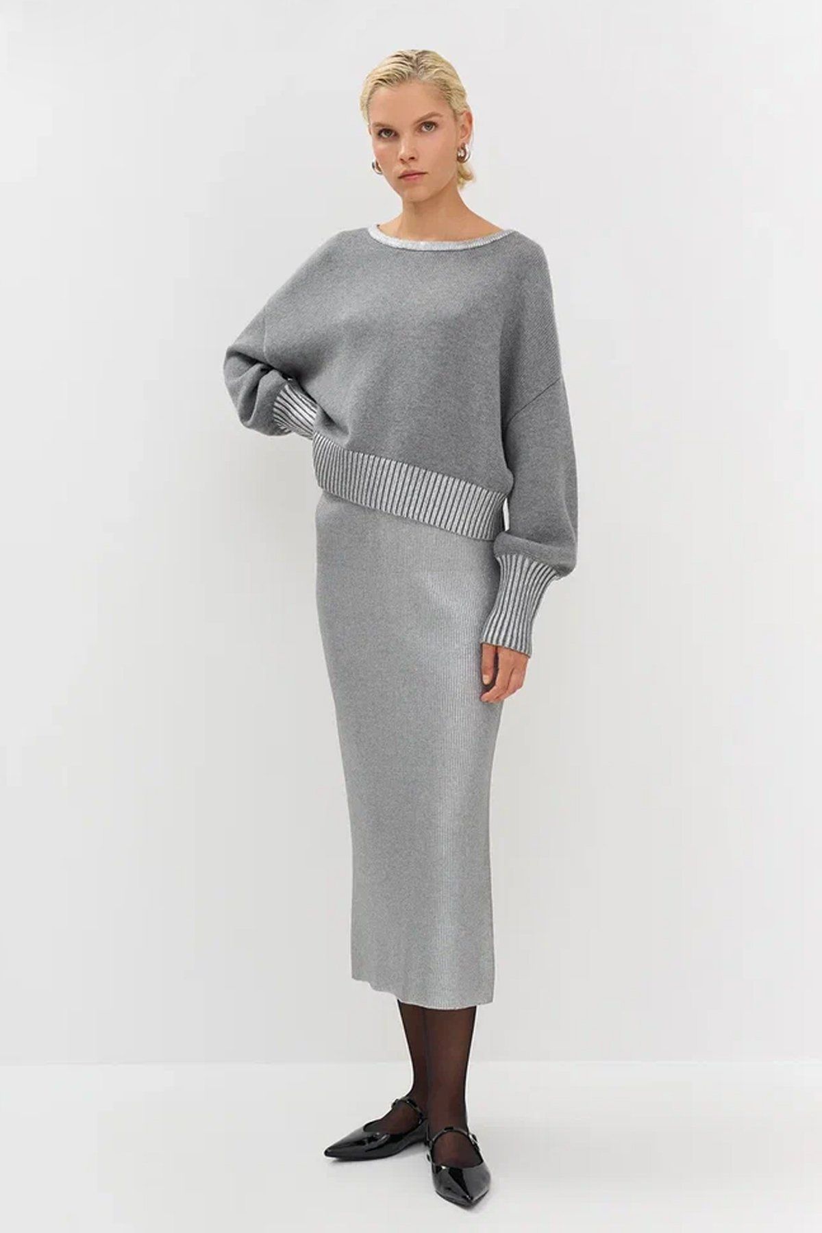 Трикотажная юбка с эффектом жидкого металла, 48р