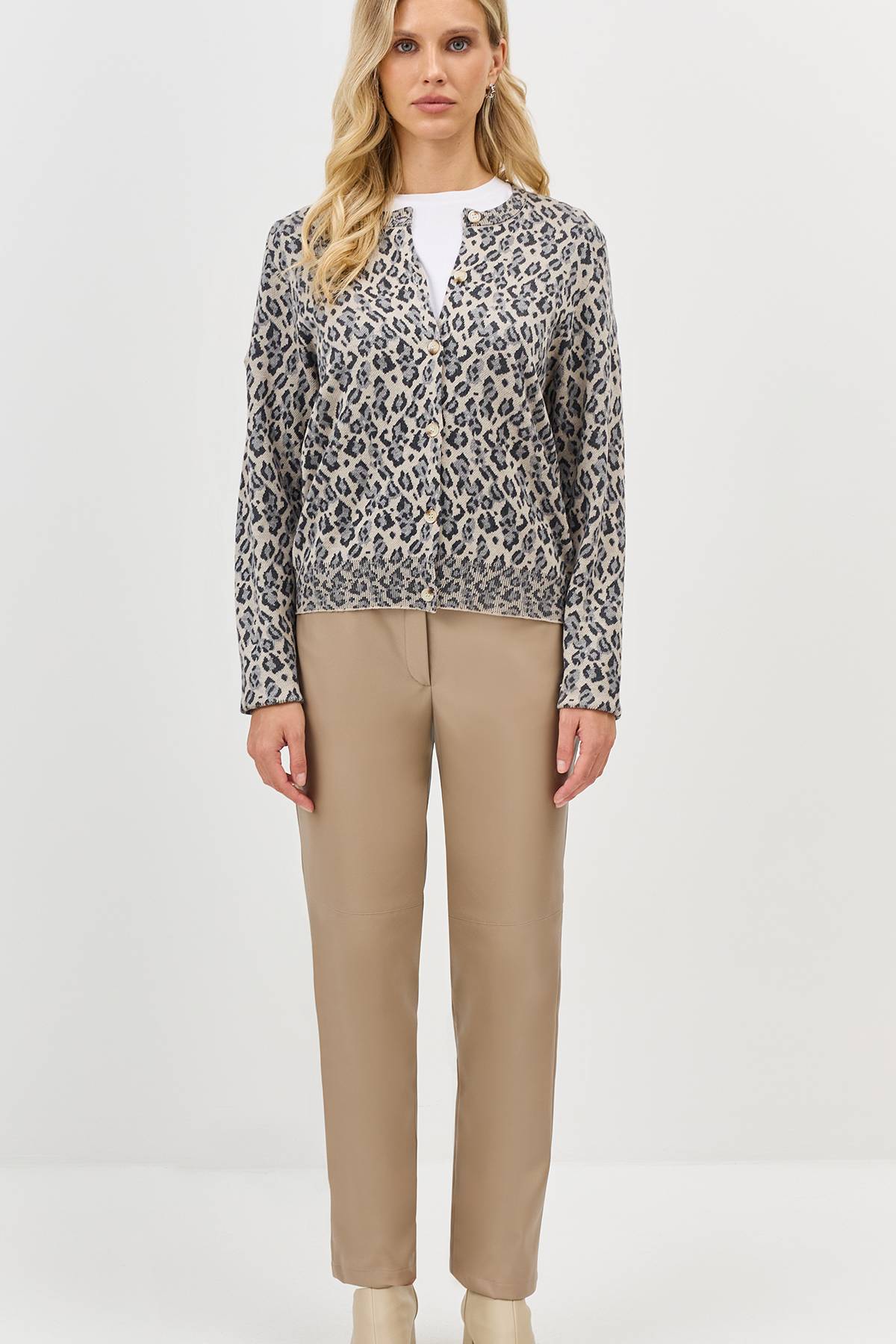 Леопардовый кардиган классического кроя, 42