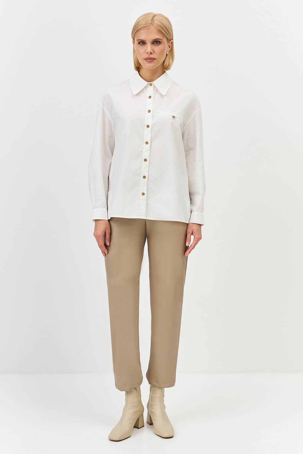 Лимитированная серия Oversize рубашка из 100% хлопка в белом цвете с ремнем, 40