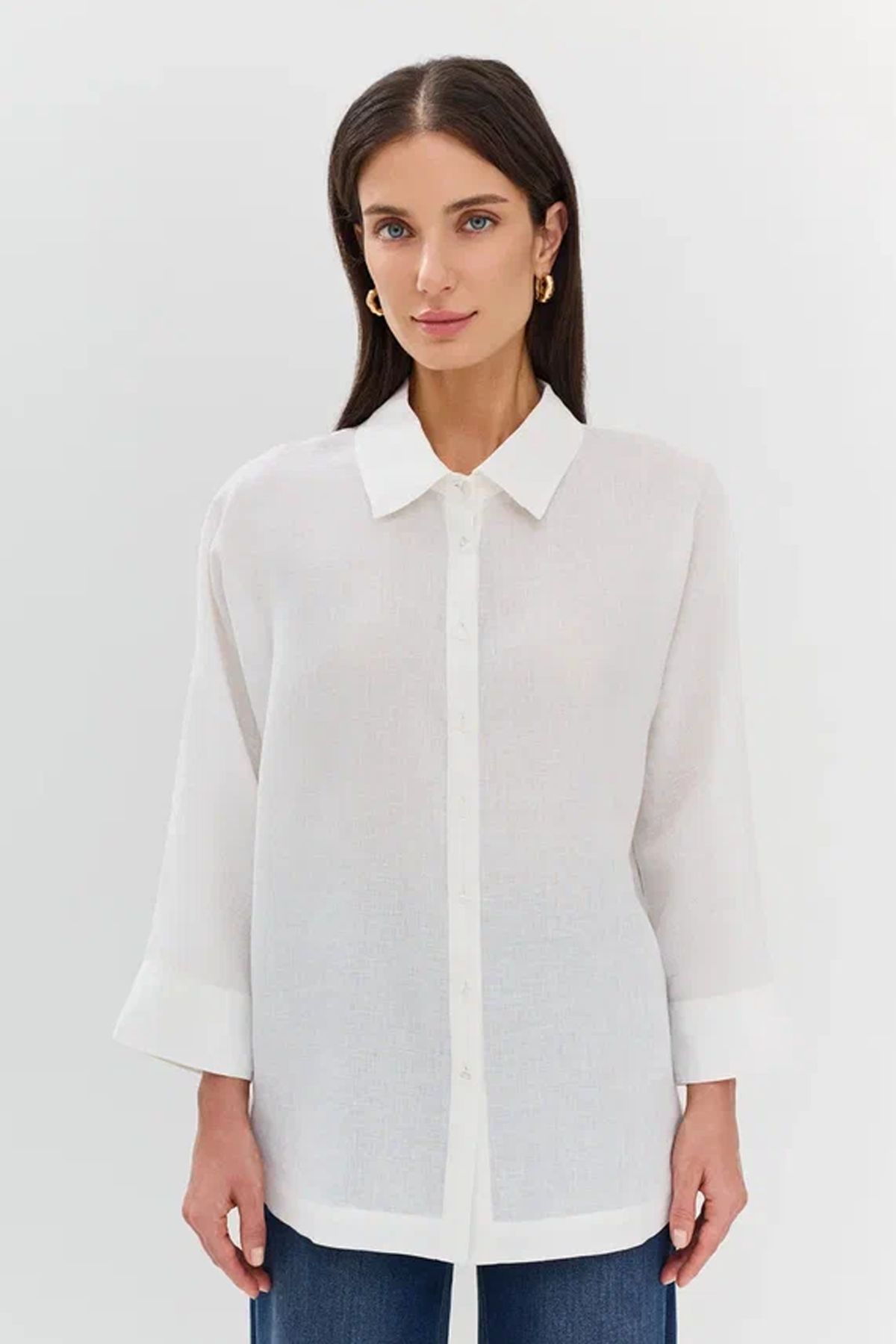 Льняная белая блузка, 44р