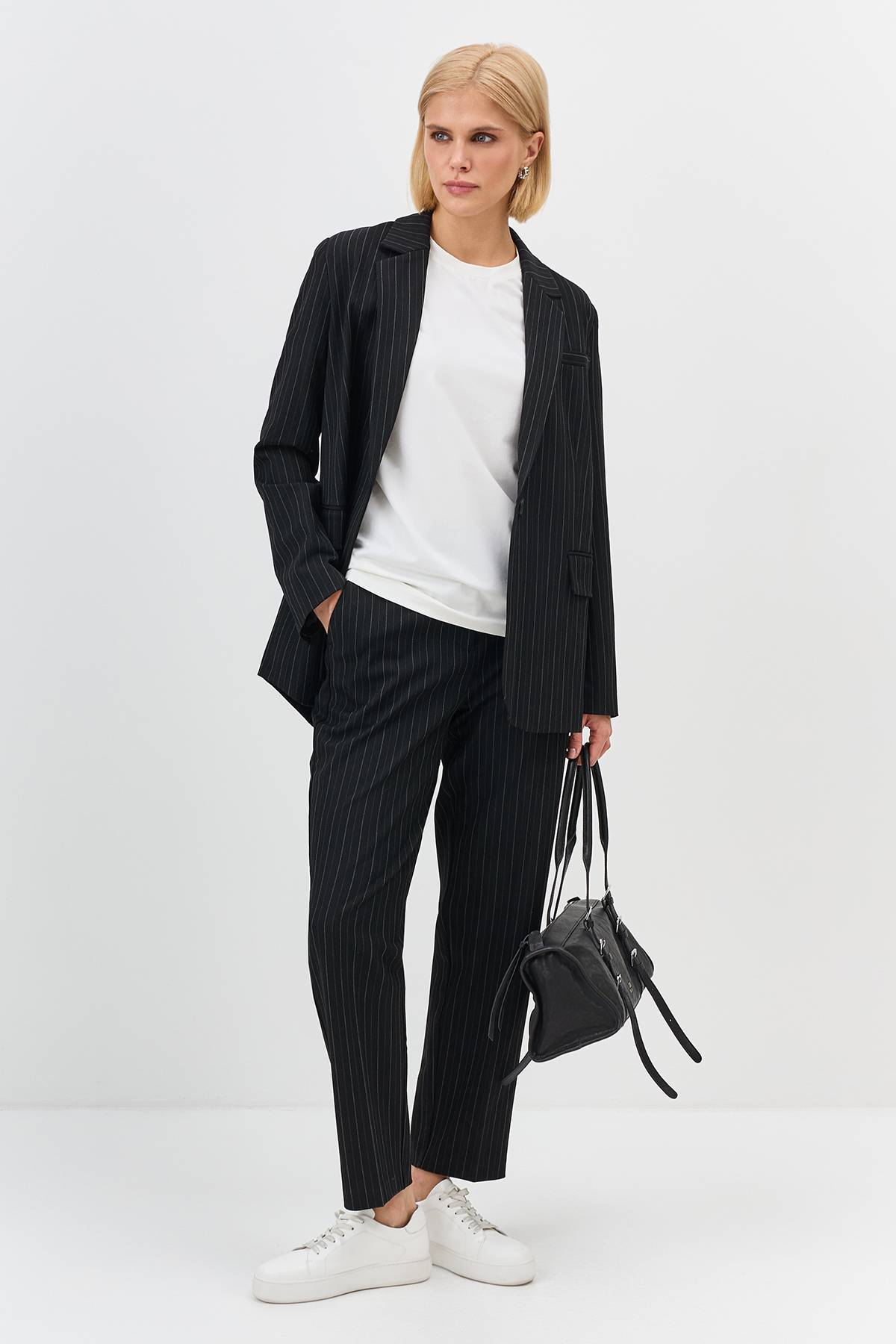 Лимитированая серия классический блейзер в полоску с ремнем, 34