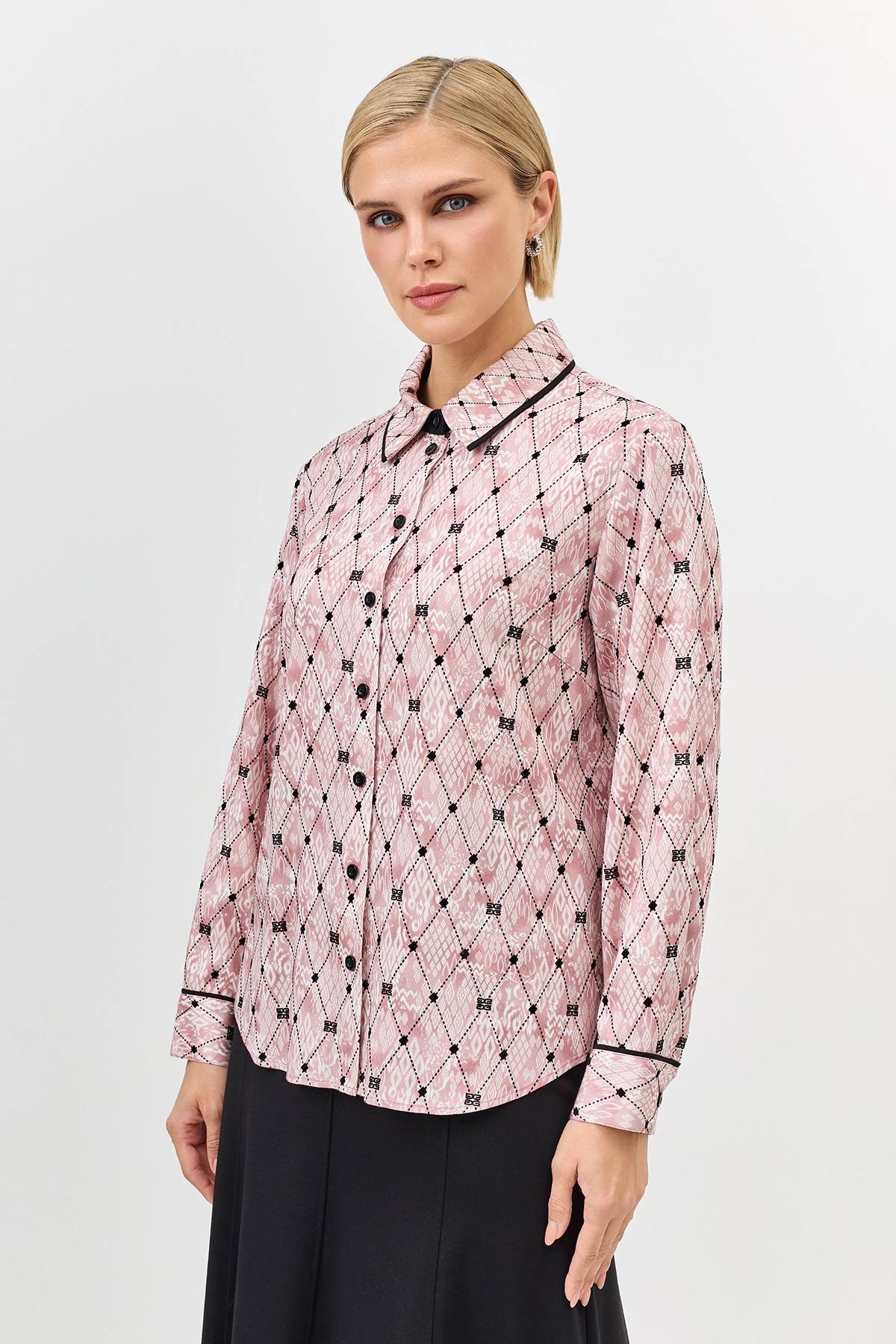 Лимитированная серия блузка из вискозы с принтом в розовом цвете с ремнем, 34