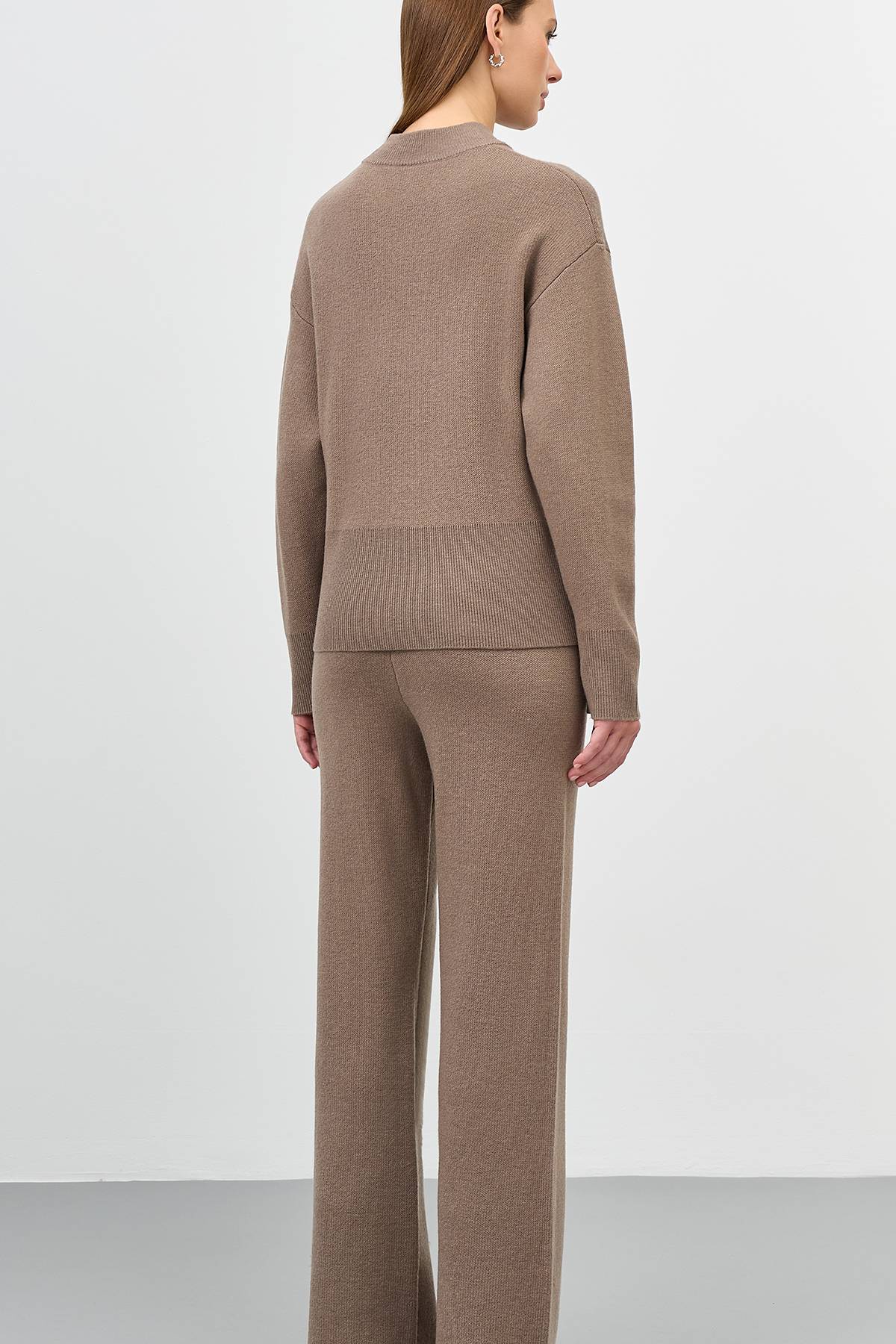 Коричневые вязаные брюки с шерстью, 44